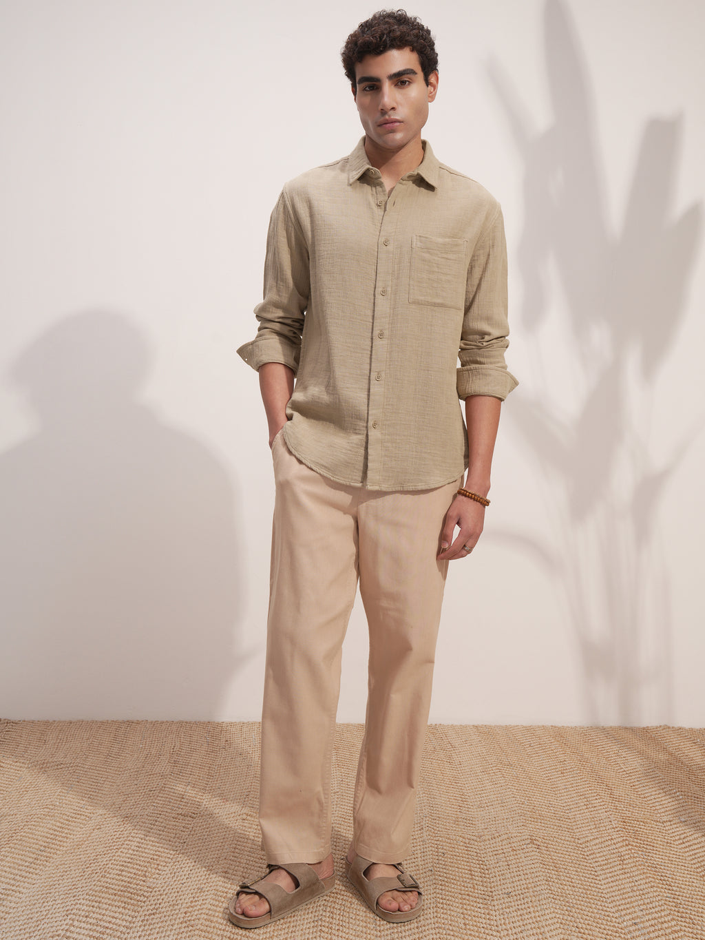 Highlander Men Beige Solid Relaxed Fit Casual Shirt - Beige - Image 2