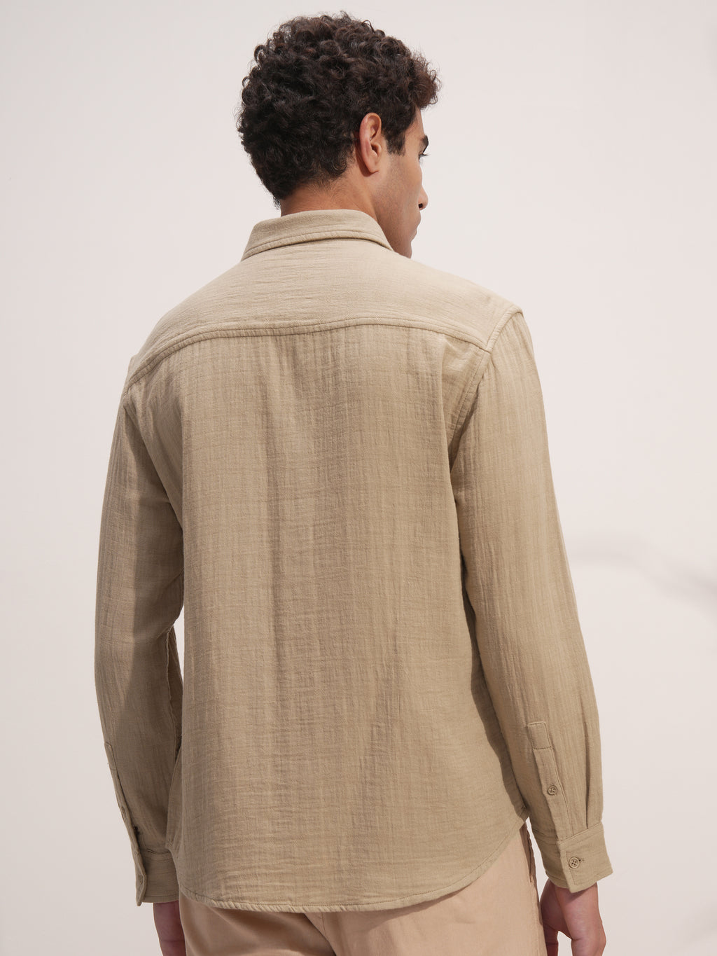 Highlander Men Beige Solid Relaxed Fit Casual Shirt - Beige - Image 3