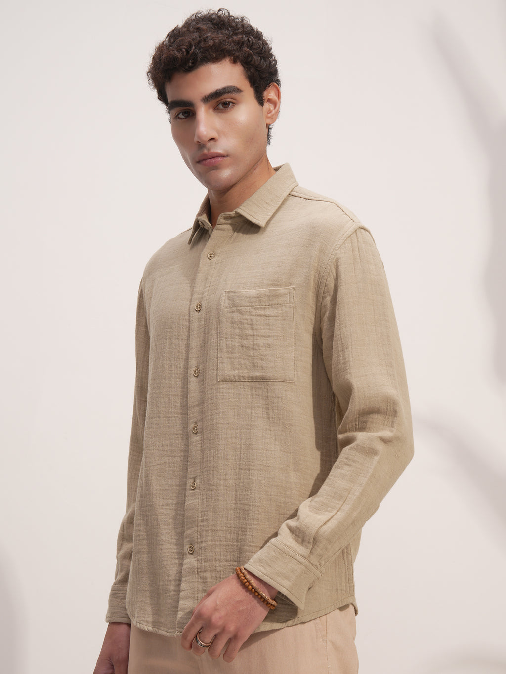 Highlander Men Beige Solid Relaxed Fit Casual Shirt - Beige - Image 4