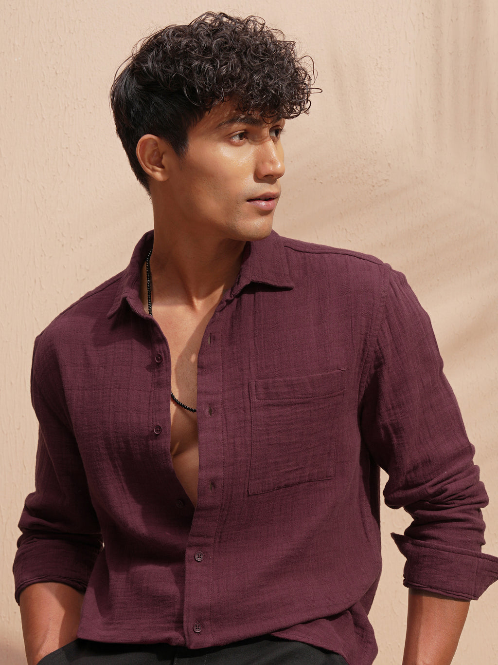 Highlander Men Maroon Self Design Relaxed Fit Casual Shirt - Maroon - Image 1