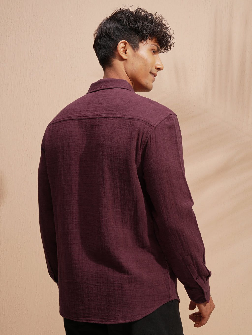 Highlander Men Maroon Self Design Relaxed Fit Casual Shirt - Maroon - Image 3