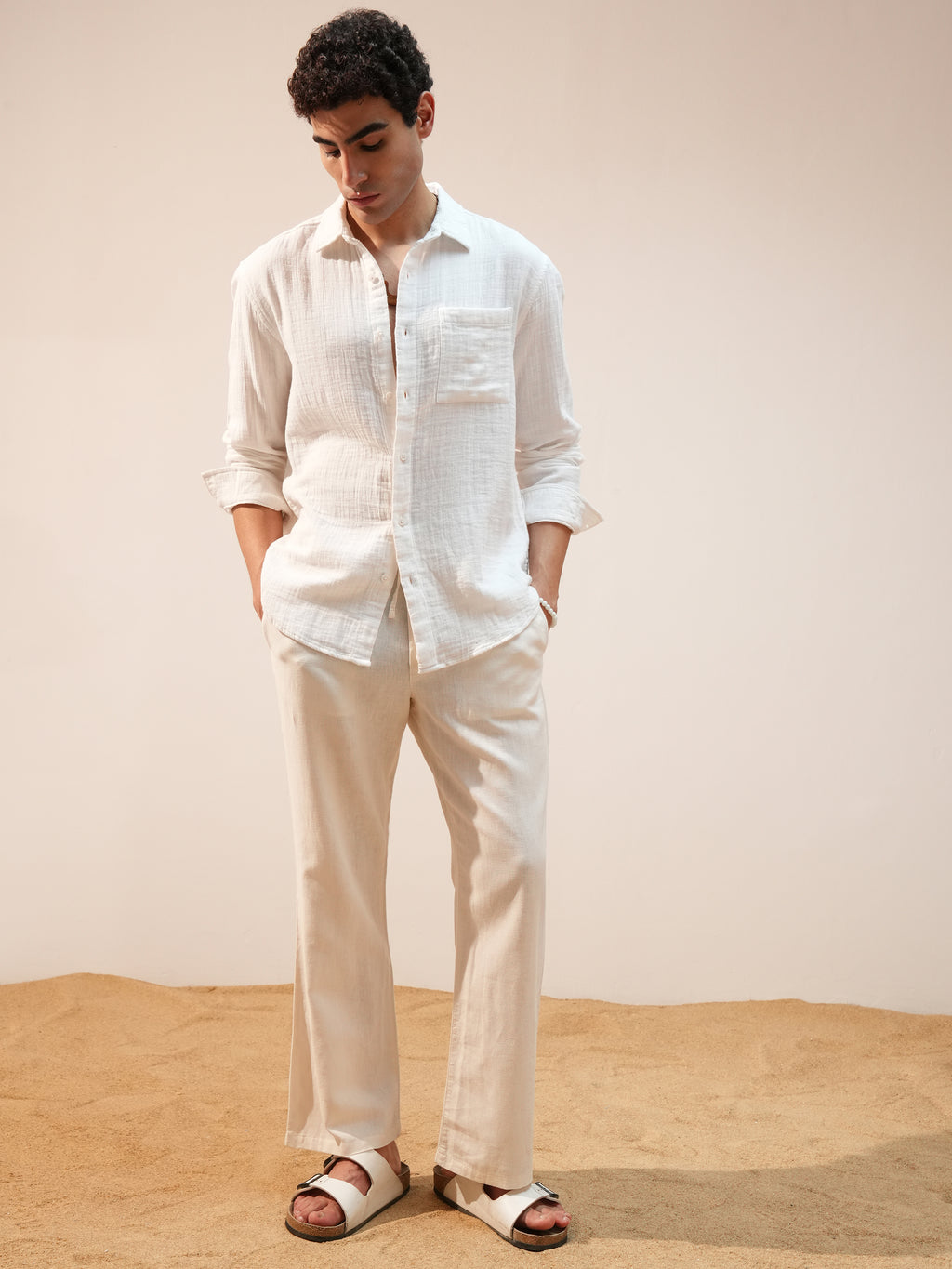 Highlander Men White Self Design Relaxed Fit Casual Shirt - White - Image 2