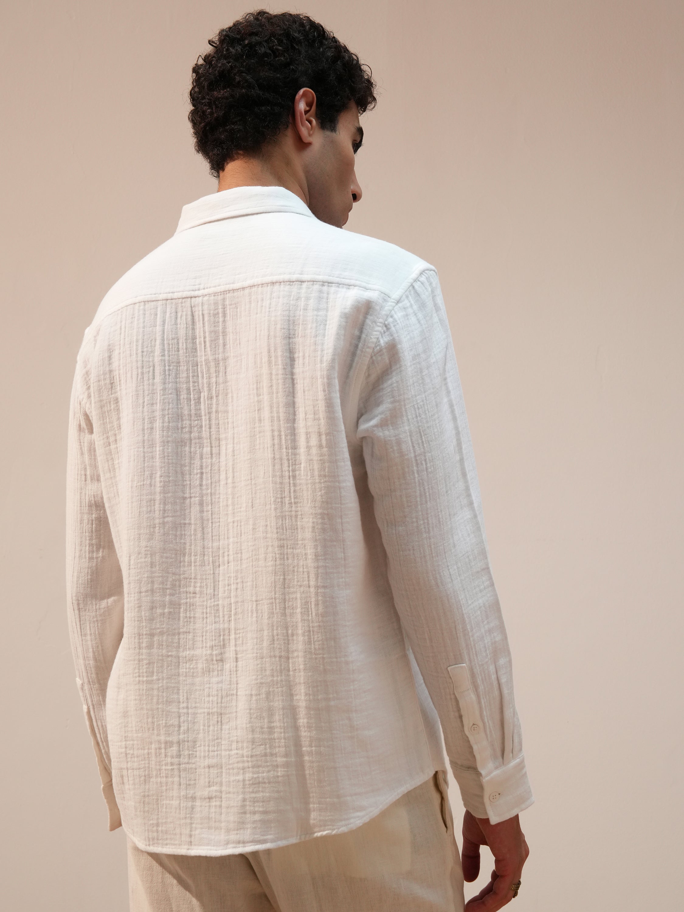 Highlander Men White Self Design Relaxed Fit Casual Shirt - White - Image 3