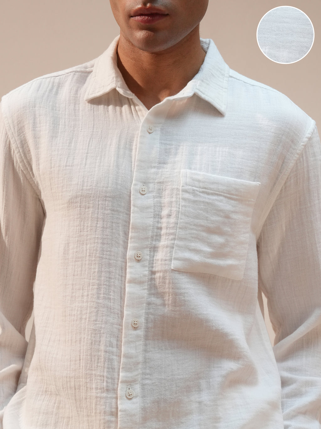 Highlander Men White Self Design Relaxed Fit Casual Shirt - White - Image 5