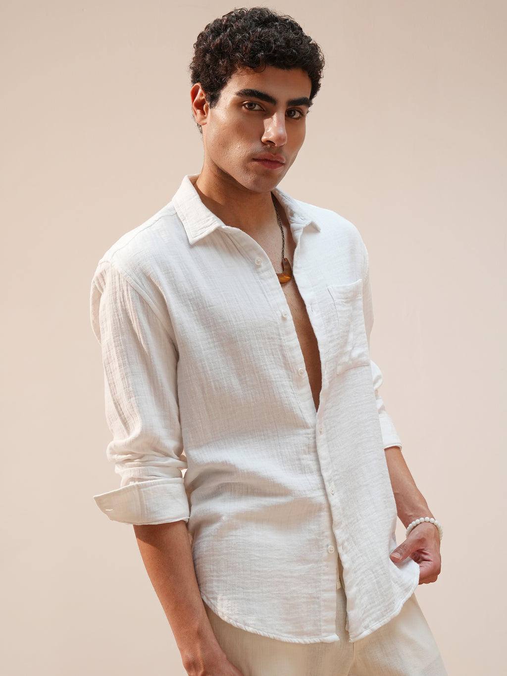 Highlander Men White Self Design Relaxed Fit Casual Shirt - White - Image 6