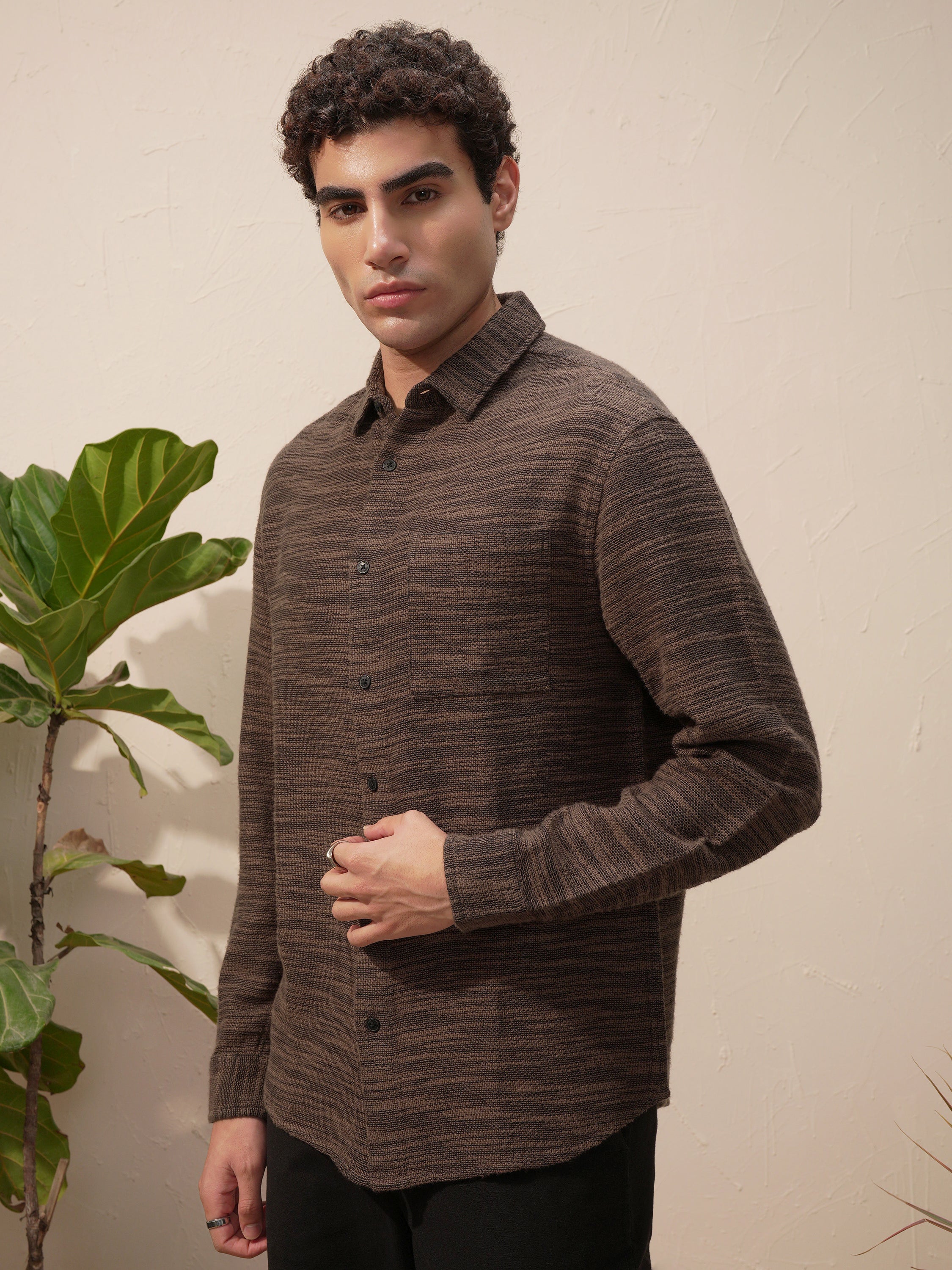 Highlander Men Black Self Design Relaxed Fit Casual Shirt - Black - Image 4