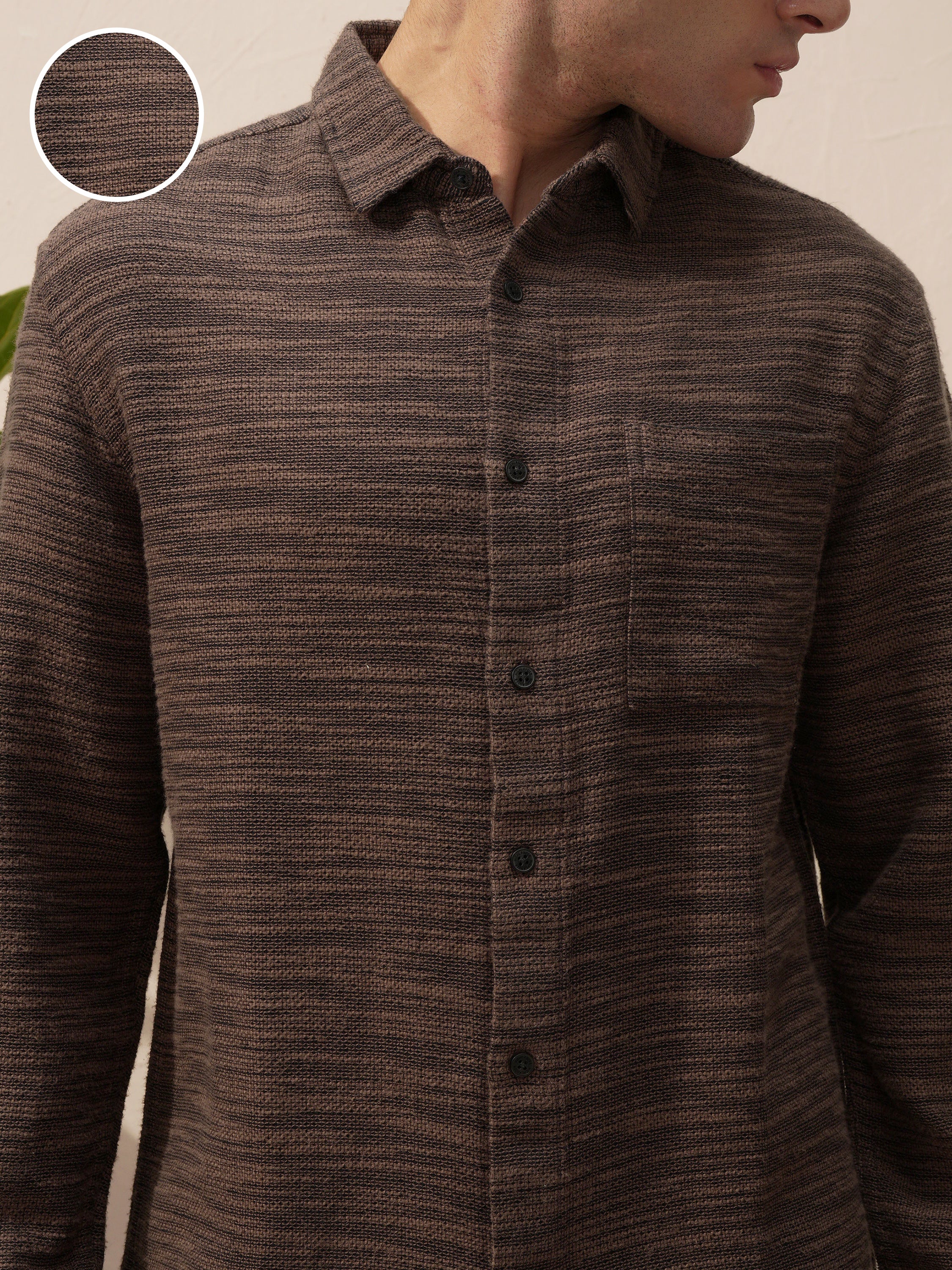 Highlander Men Black Self Design Relaxed Fit Casual Shirt - Black - Image 5