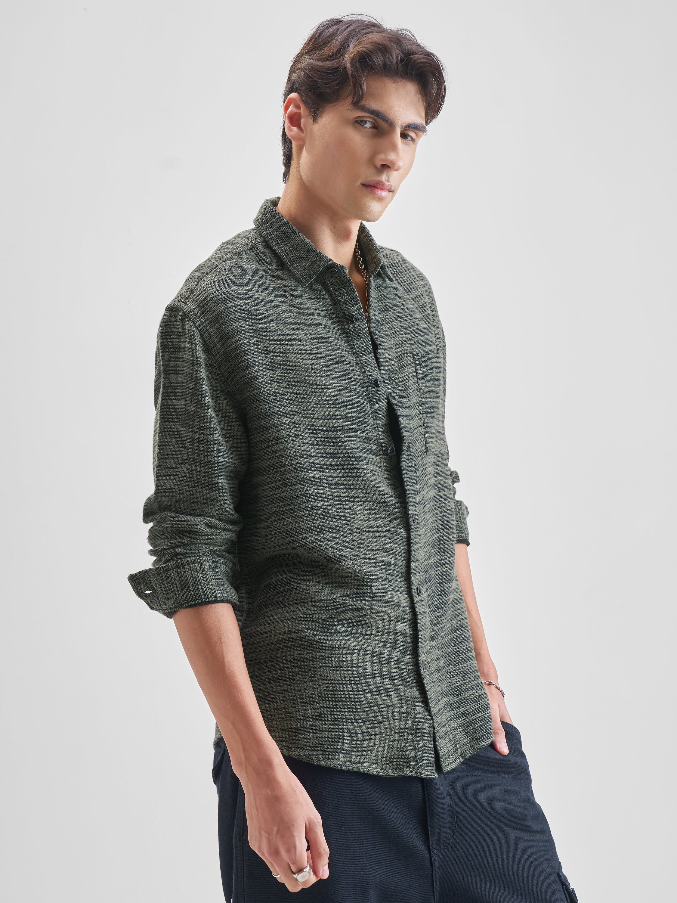 Highlander Men Black Self Design Relaxed Fit Casual Shirt - Black - Image 6