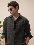 Highlander Men Black Self Design Relaxed Fit Casual Shirt - Black - Image 1