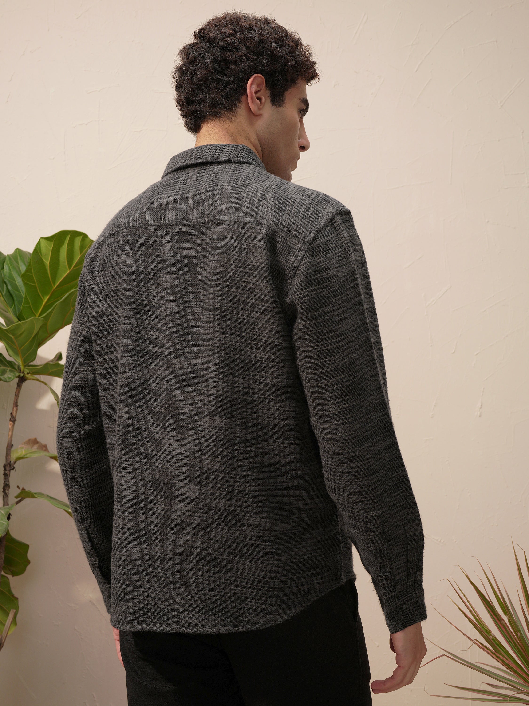 Highlander Men Black Self Design Relaxed Fit Casual Shirt - Black - Image 3