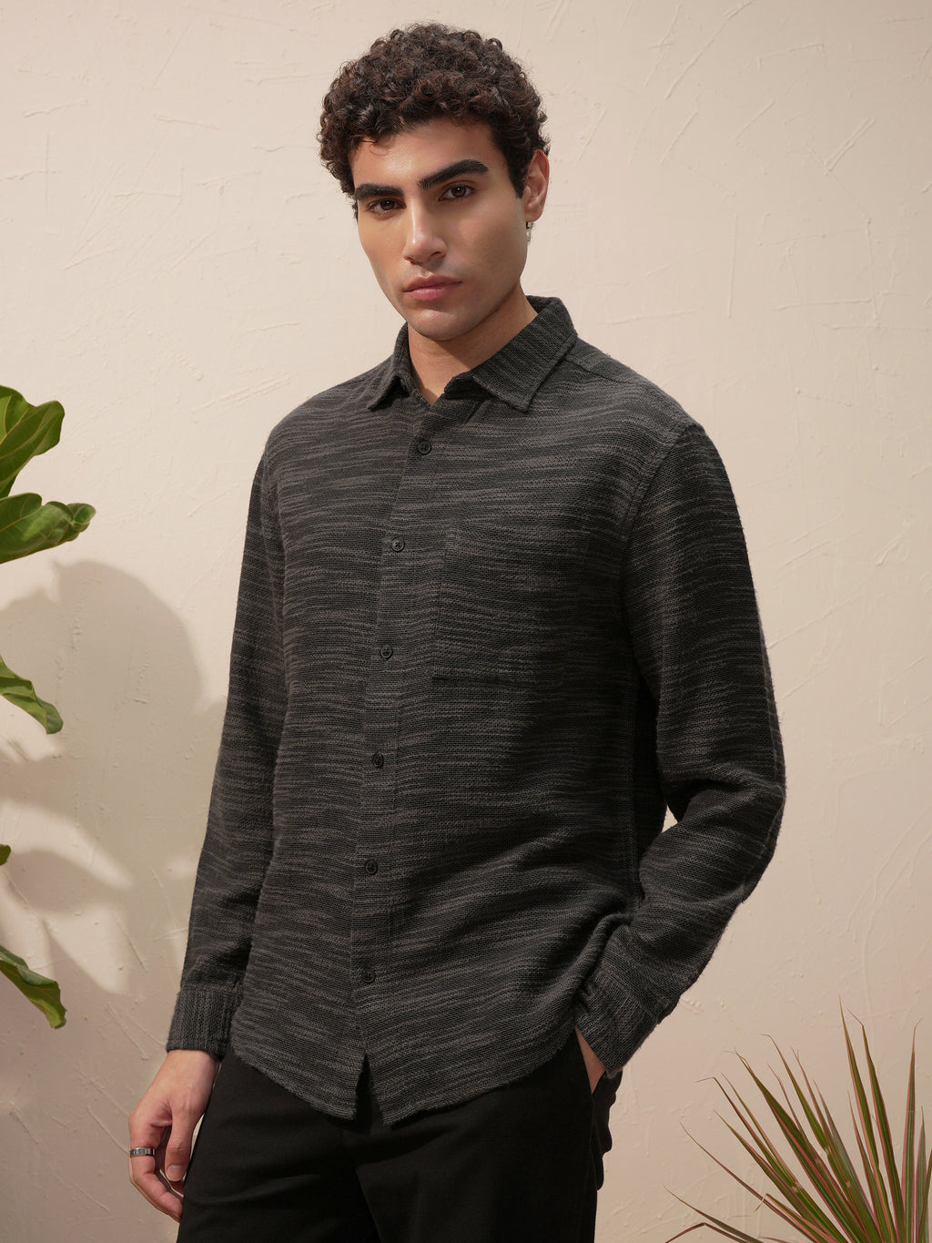 Highlander Men Black Self Design Relaxed Fit Casual Shirt - Black - Image 4