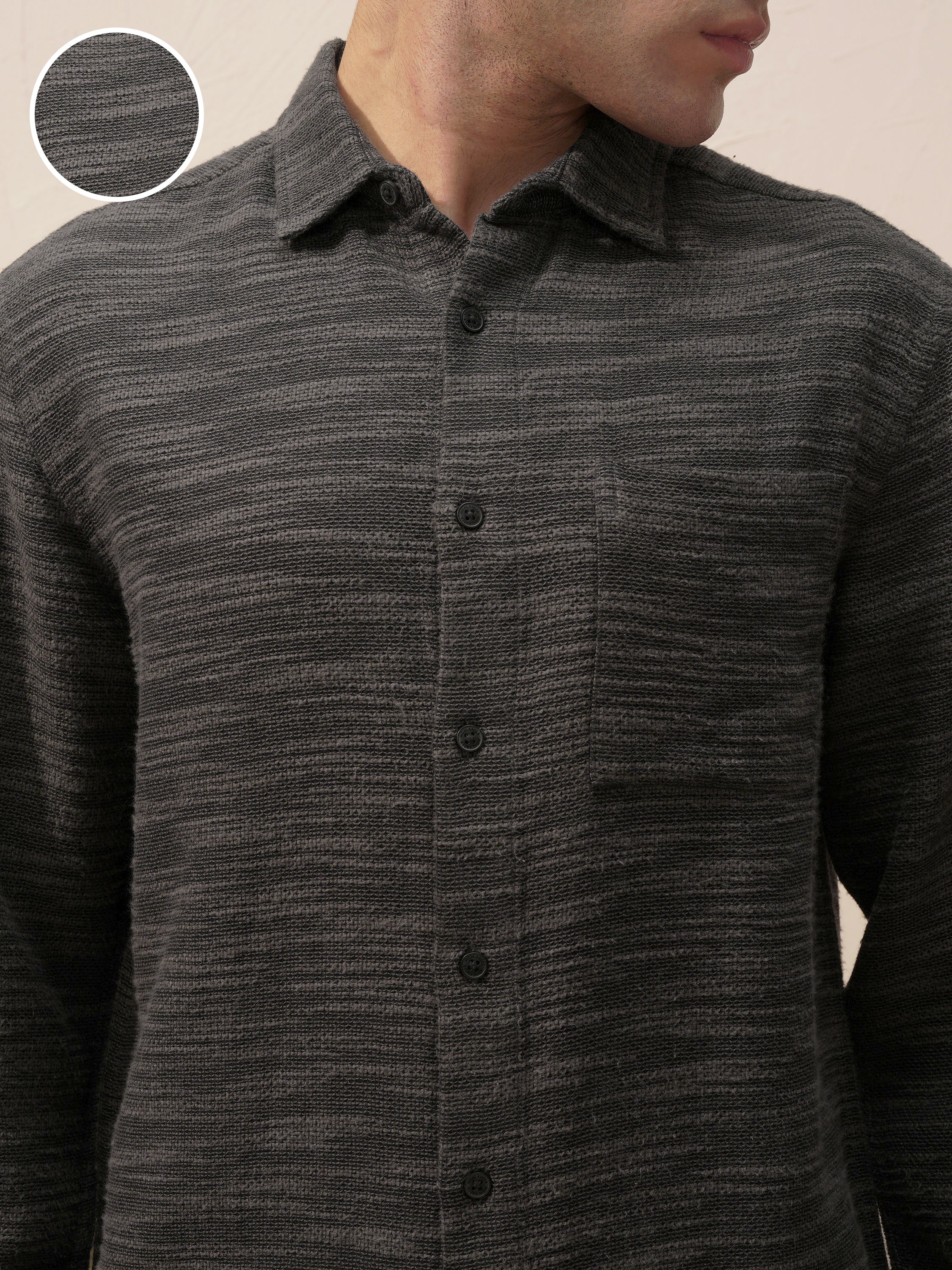 Highlander Men Black Self Design Relaxed Fit Casual Shirt - Black - Image 5