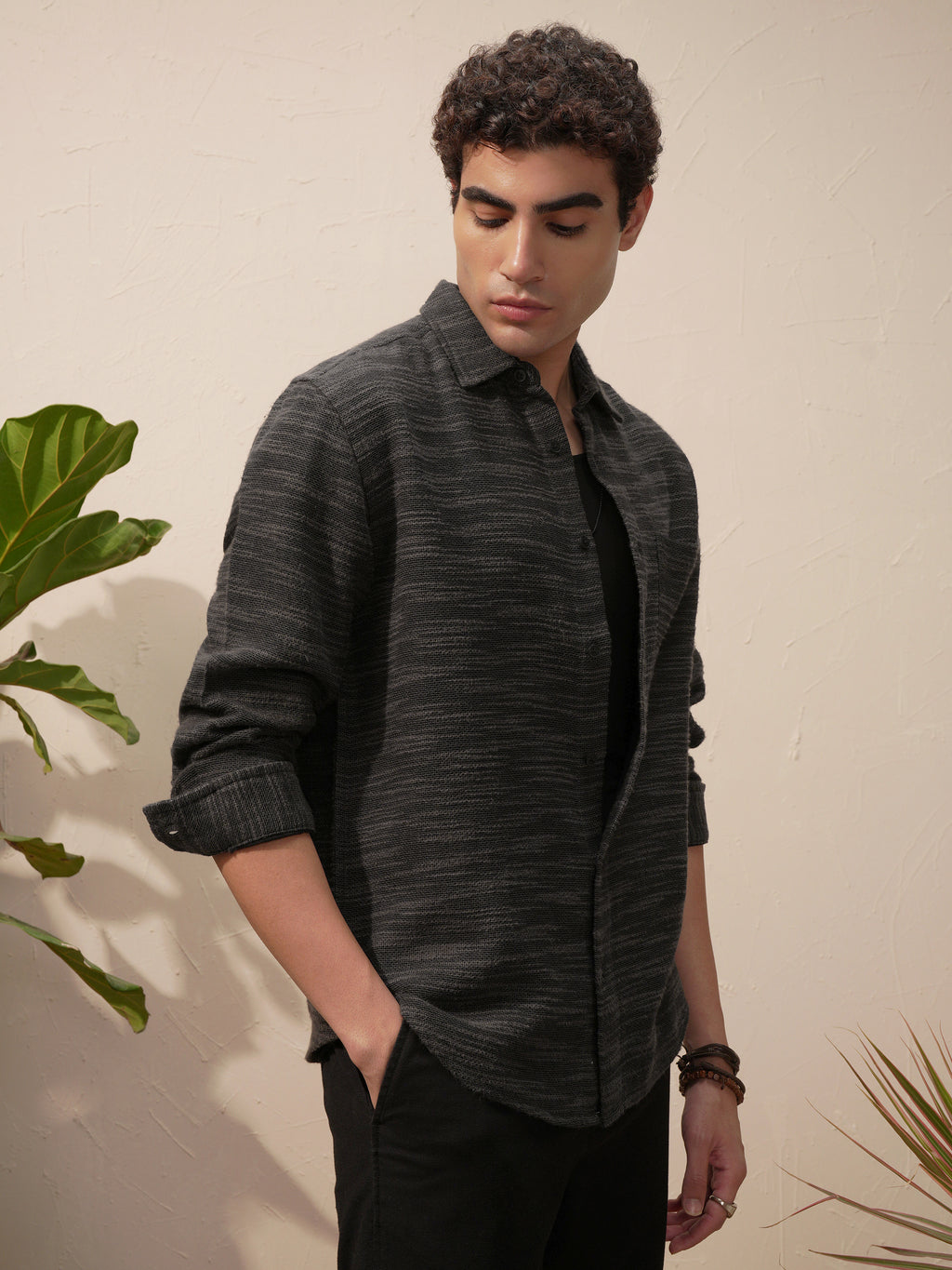 Highlander Men Black Self Design Relaxed Fit Casual Shirt - Black - Image 6