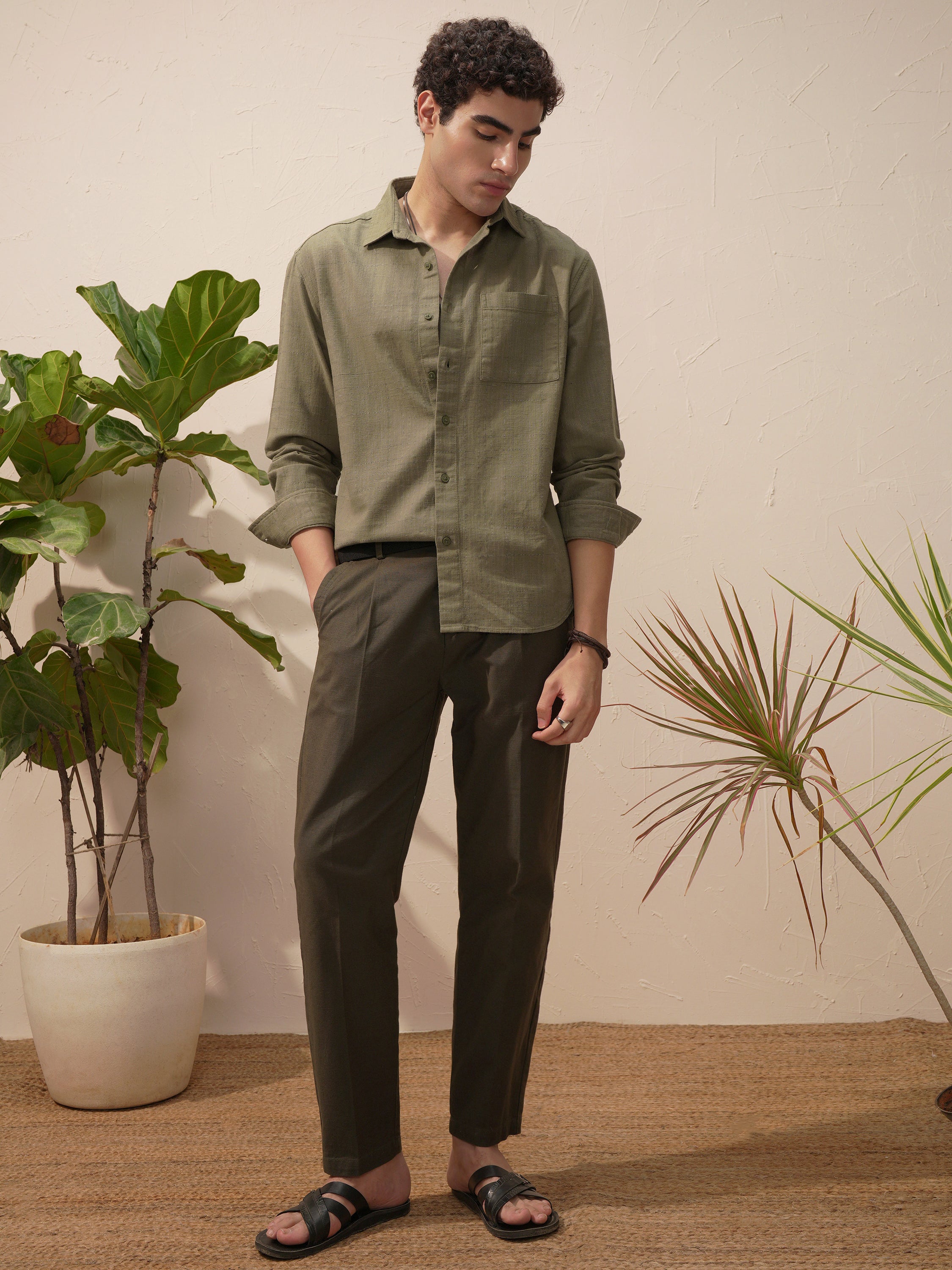 Highlander Men Green Self Design Relaxed Fit Casual Shirt - Green - Image 2
