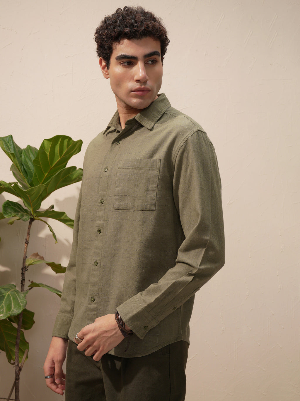 Highlander Men Green Self Design Relaxed Fit Casual Shirt - Green - Image 4