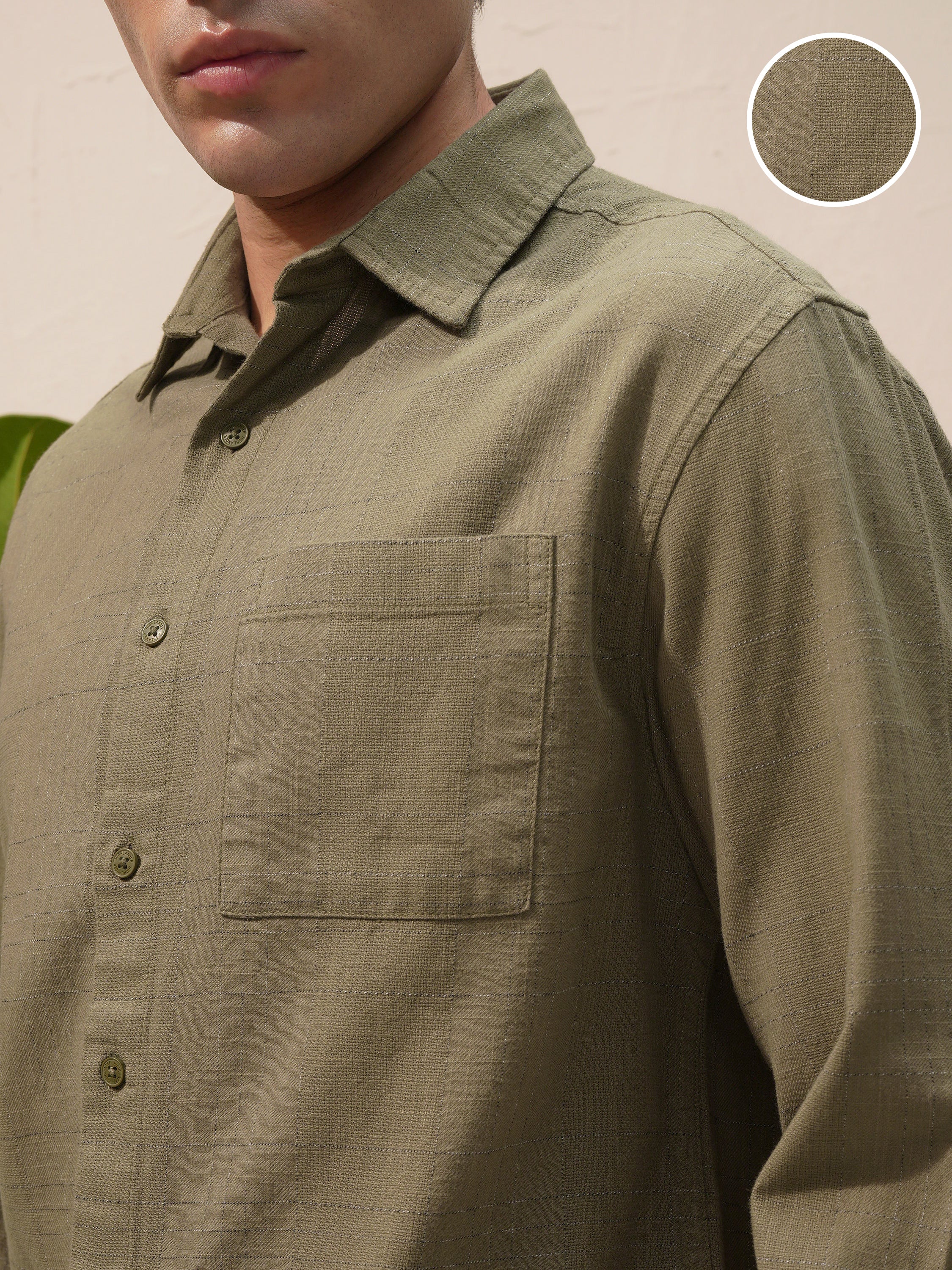 Highlander Men Green Self Design Relaxed Fit Casual Shirt - Green - Image 5