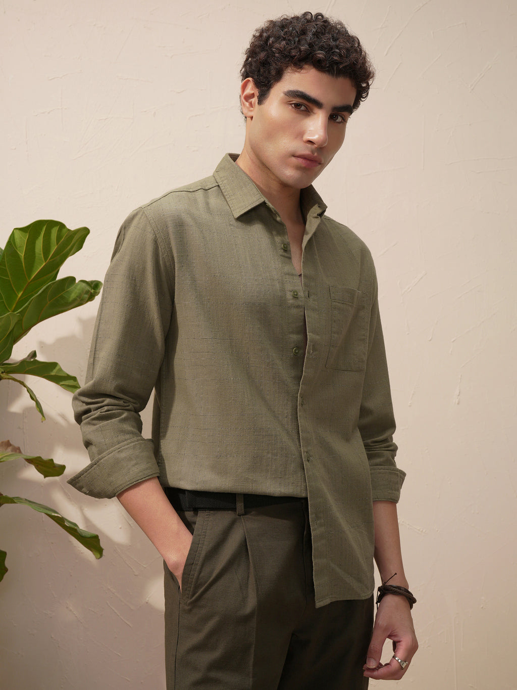 Highlander Men Green Self Design Relaxed Fit Casual Shirt - Green - Image 6