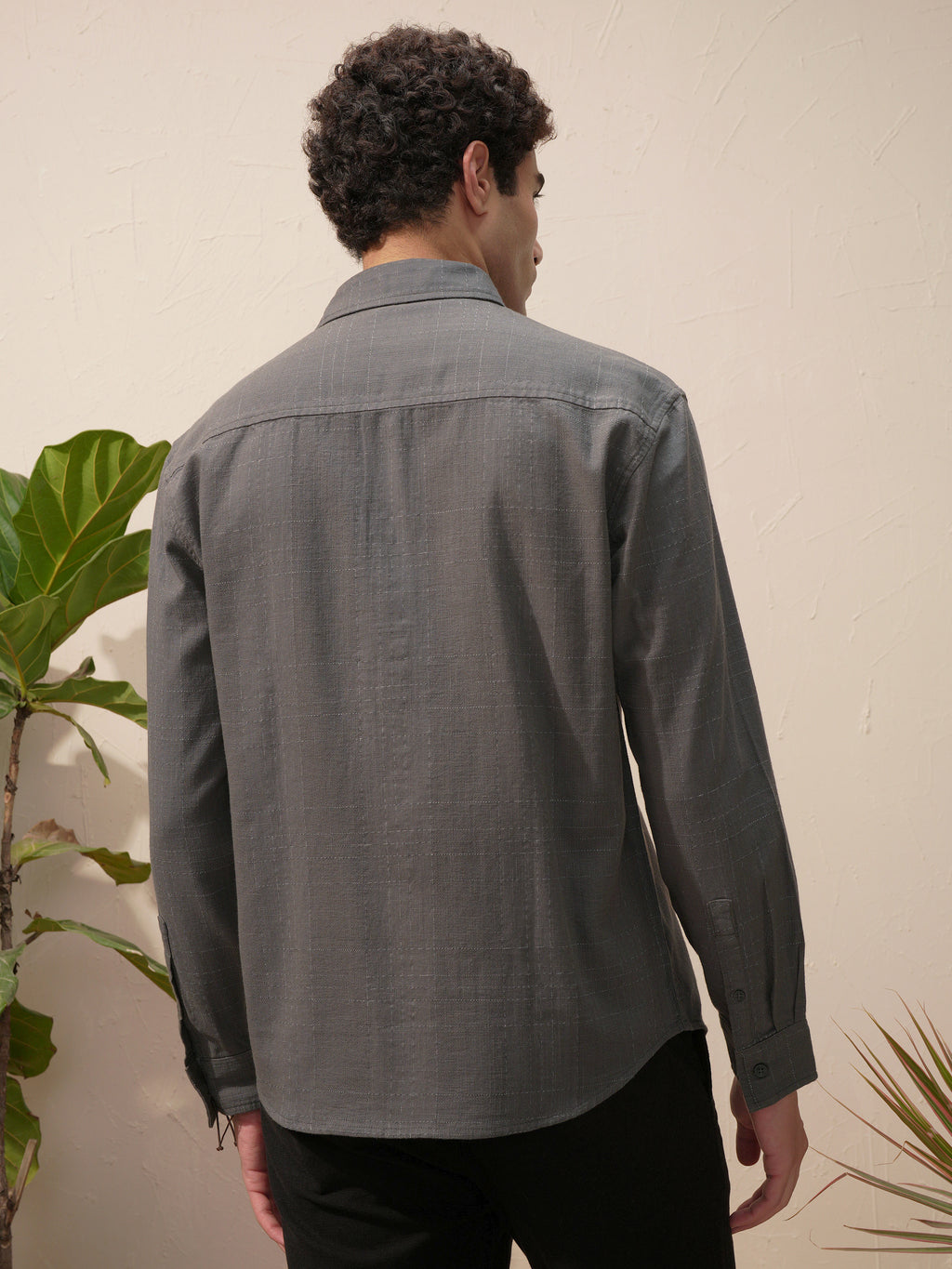 Highlander Men Grey Self Design Relaxed Fit Casual Shirt - Grey - Image 3