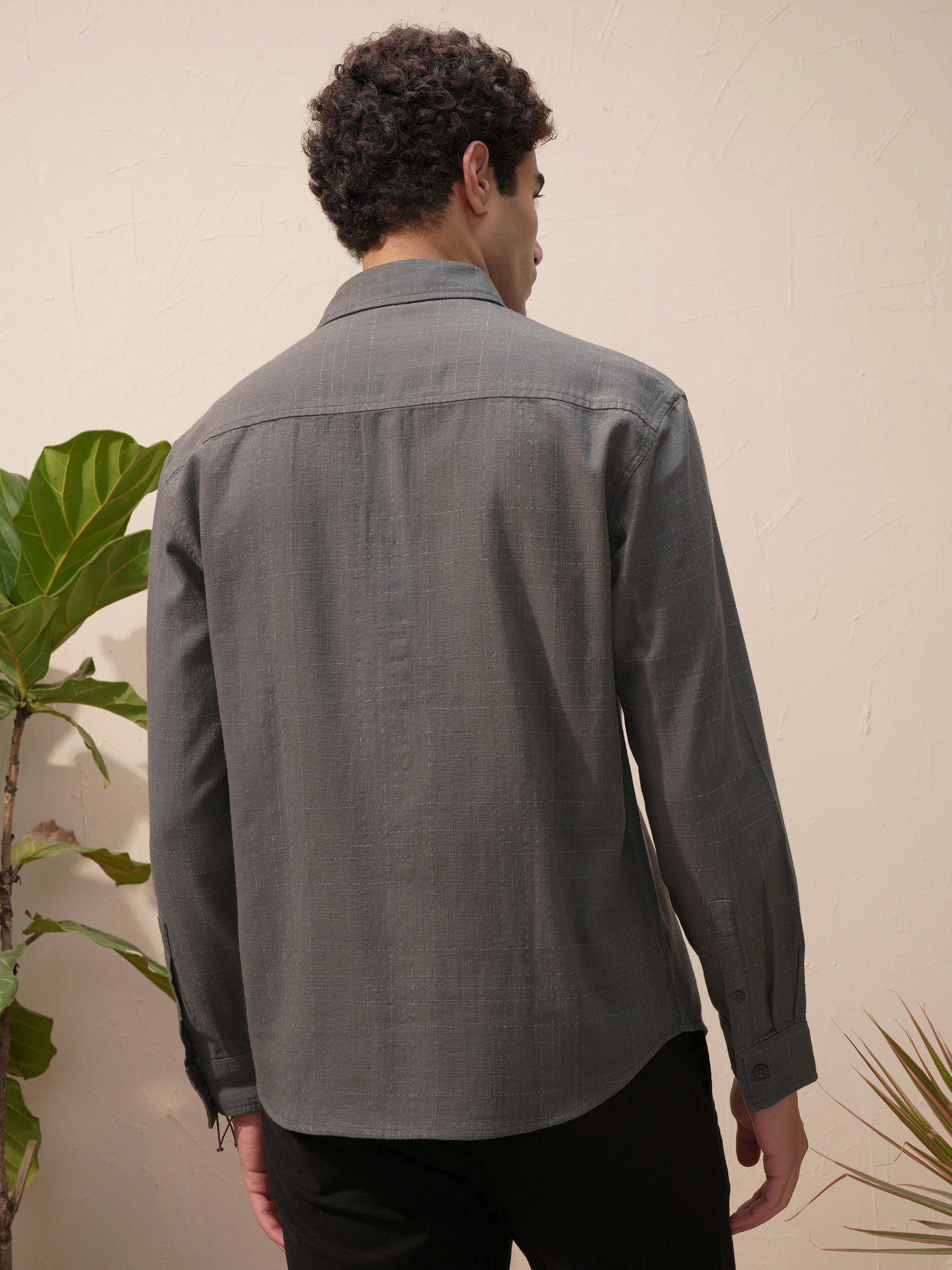 Highlander Men Grey Self Design Relaxed Fit Casual Shirt - Grey - Image 3