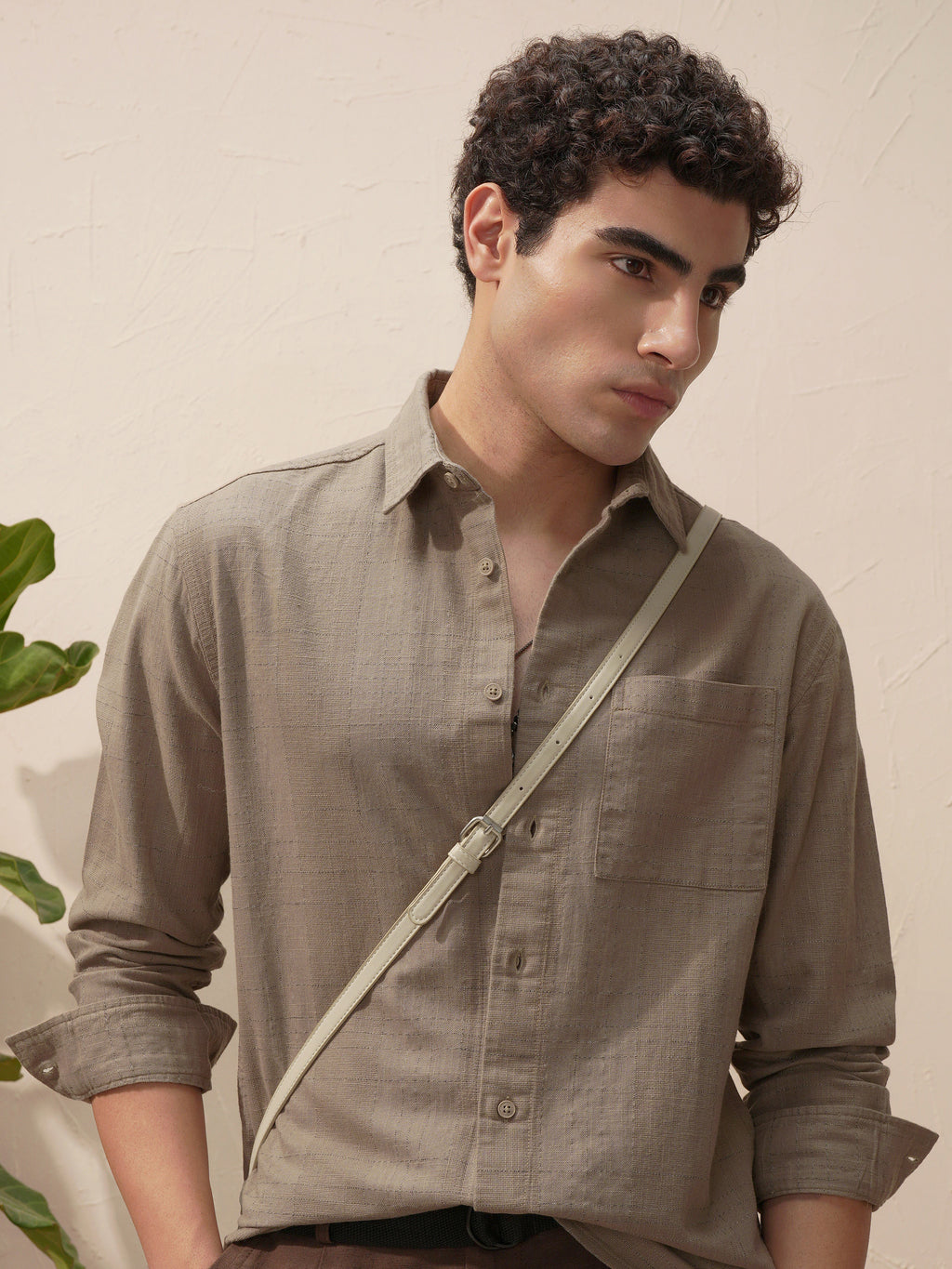Highlander Men Beige Self Design Relaxed Fit Casual Shirt - Beige - Image 1