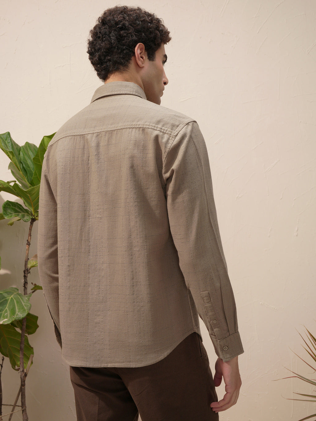 Highlander Men Beige Self Design Relaxed Fit Casual Shirt - Beige - Image 3