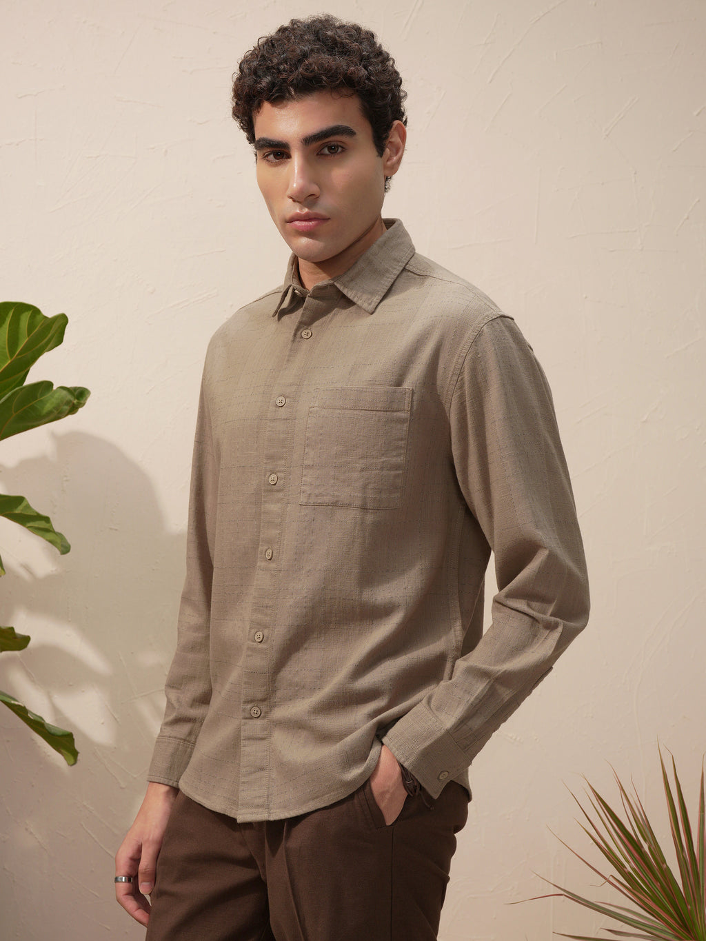 Highlander Men Beige Self Design Relaxed Fit Casual Shirt - Beige - Image 4