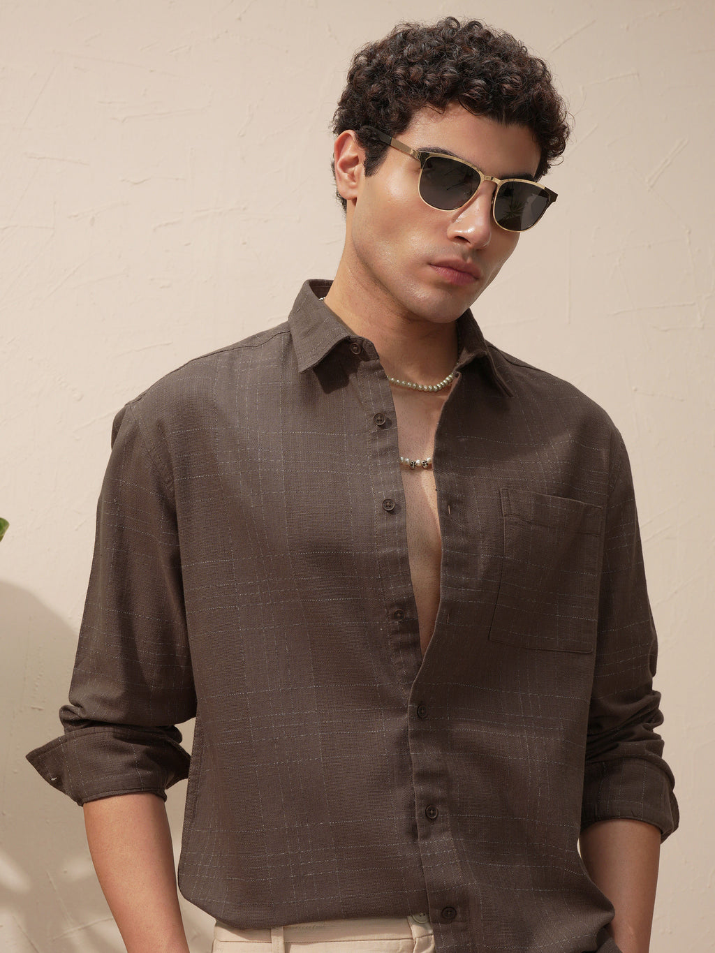 Highlander Men Brown Self Design Relaxed Fit Casual Shirt - Brown - Image 1