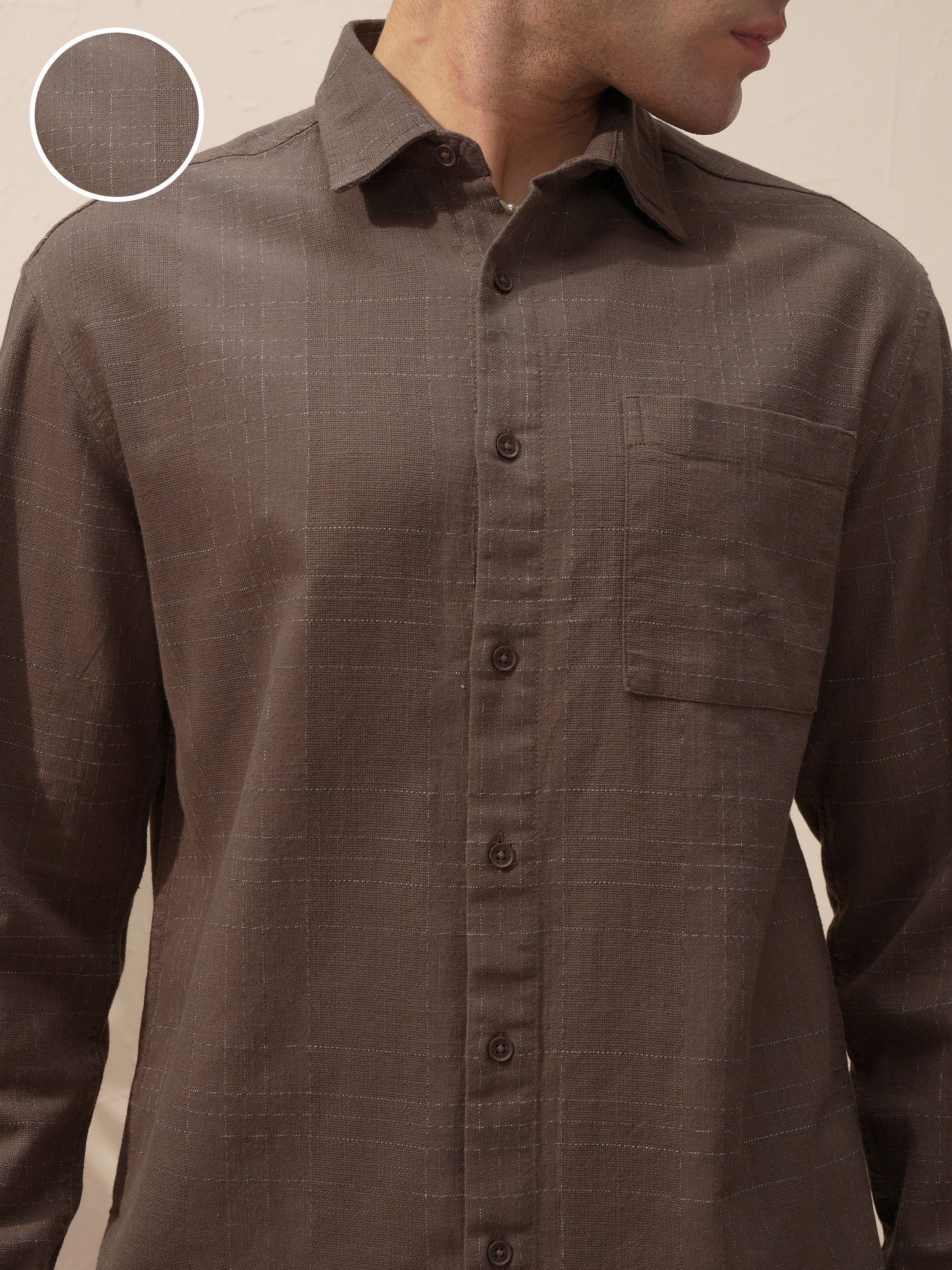 Highlander Men Brown Self Design Relaxed Fit Casual Shirt - Brown - Image 5