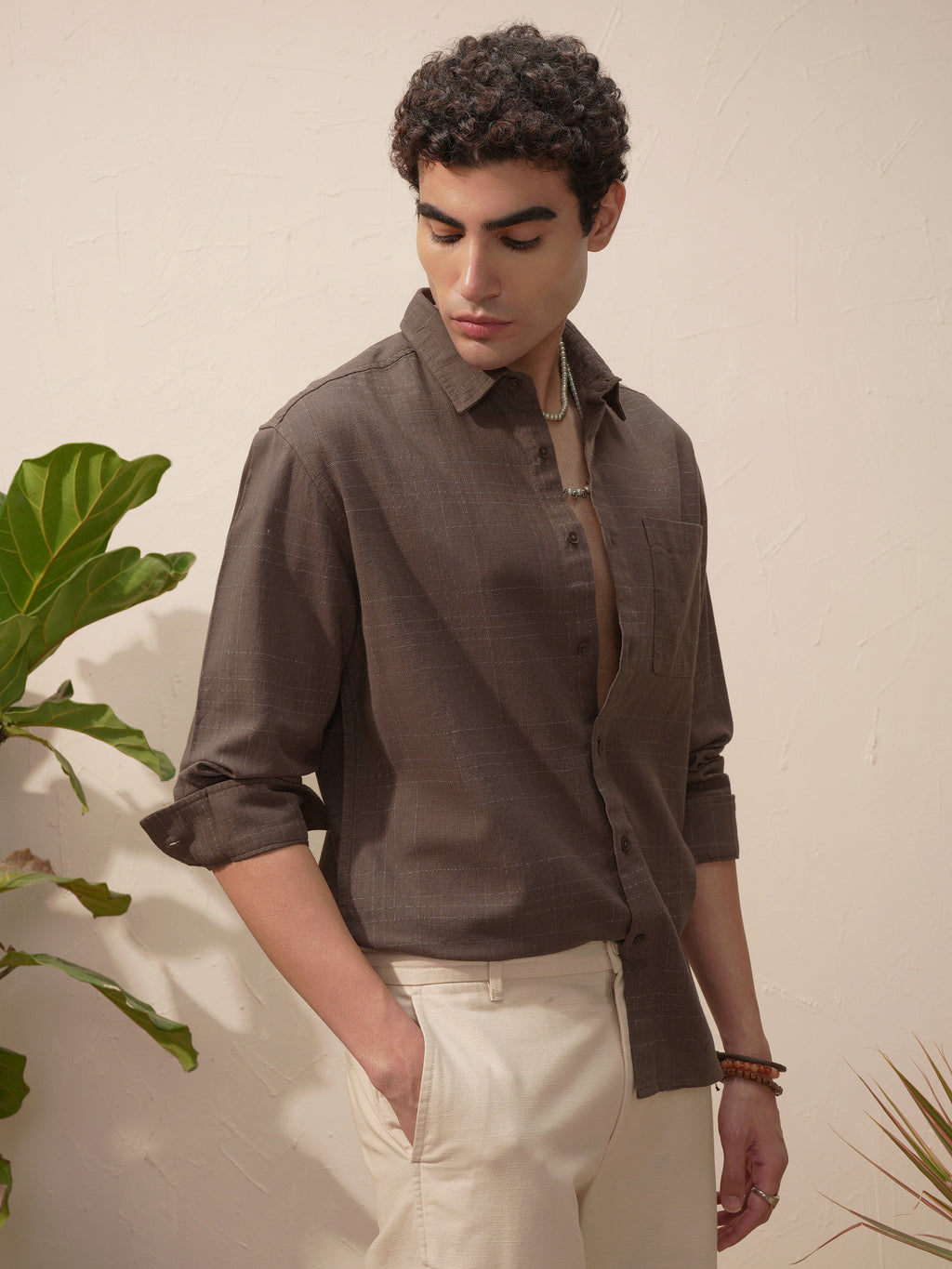 Highlander Men Brown Self Design Relaxed Fit Casual Shirt - Brown - Image 6
