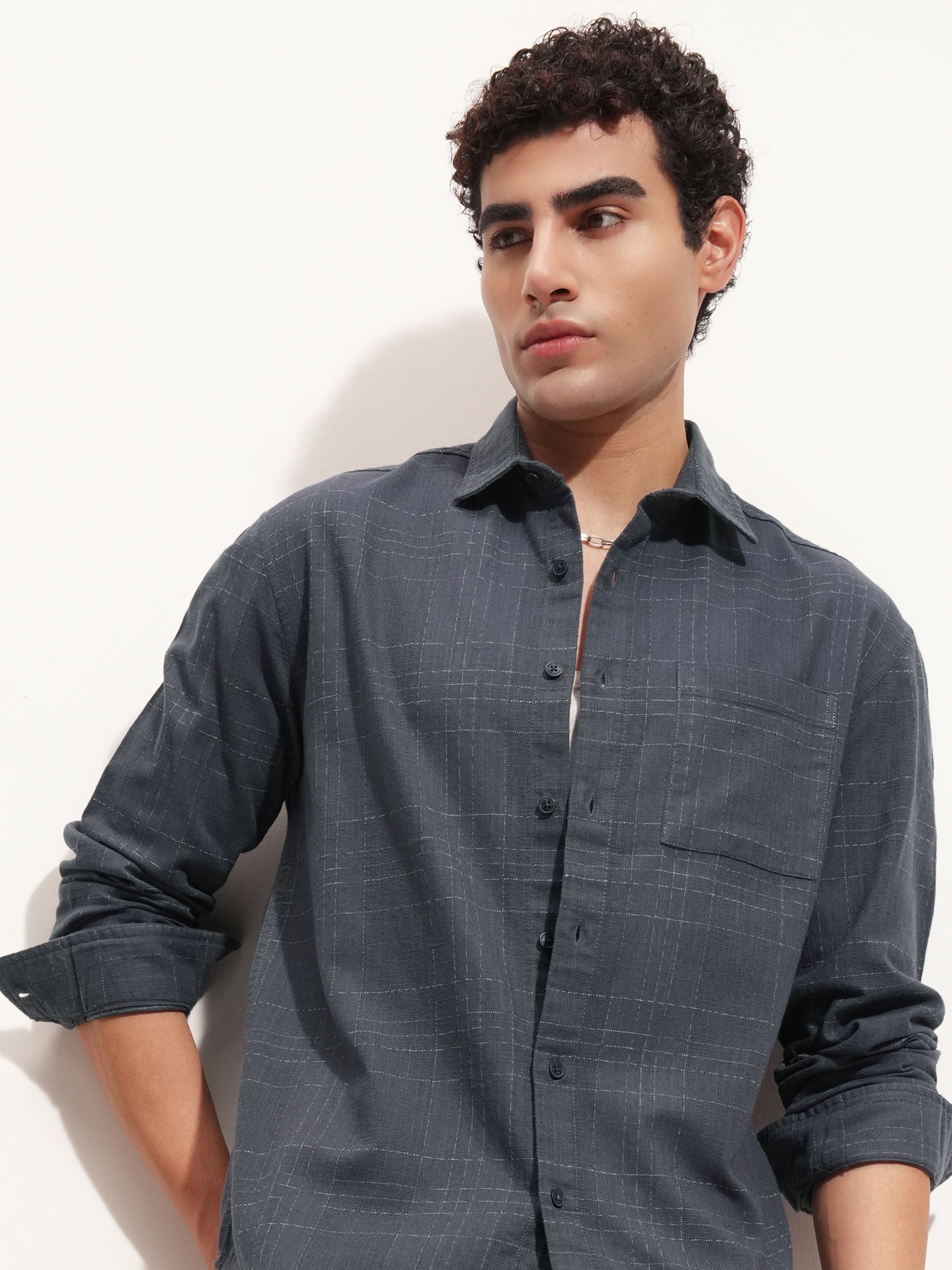 Highlander Men Blue Checked Relaxed Fit Casual Shirt - Blue - Image 1