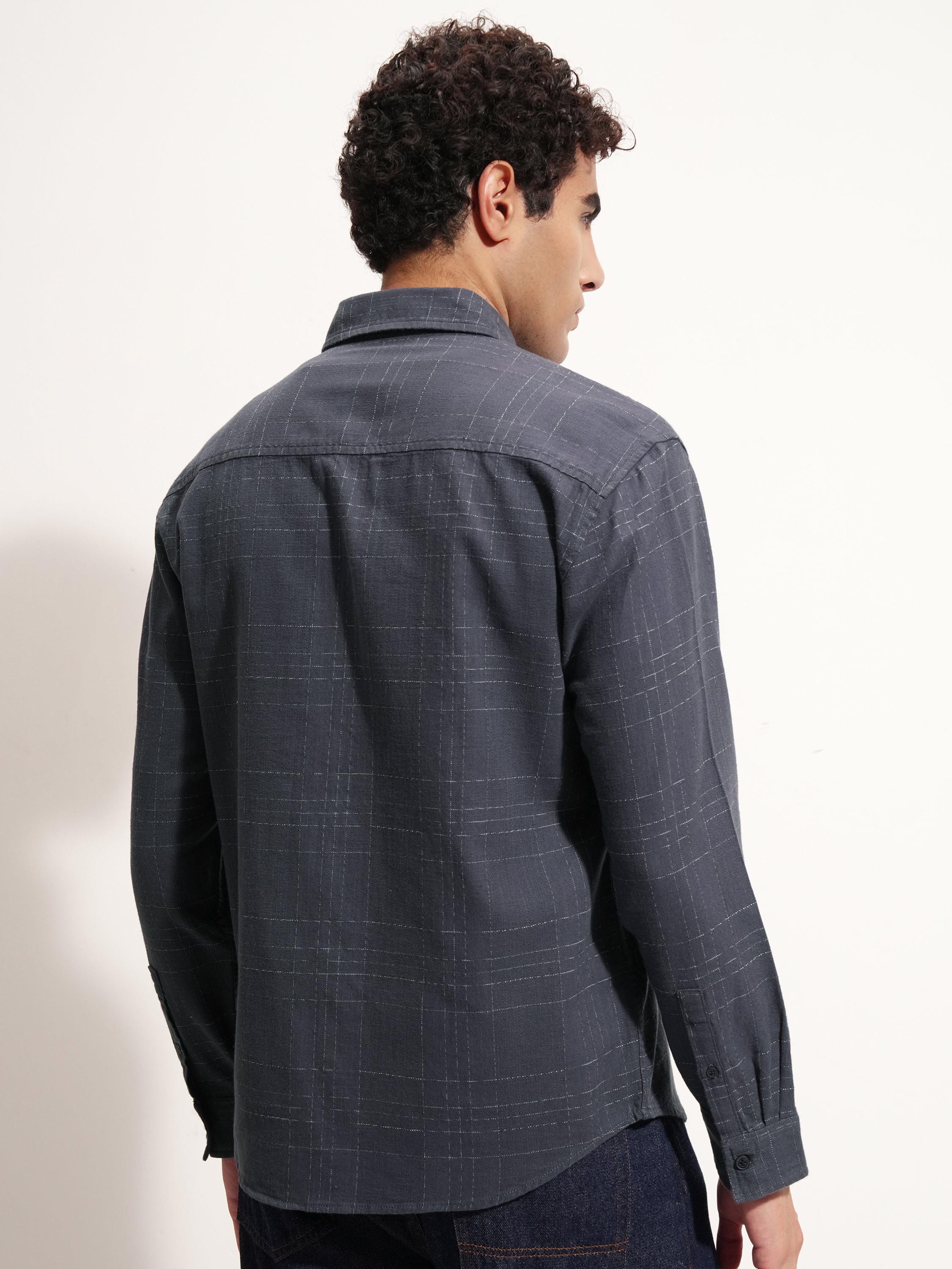 Highlander Men Blue Checked Relaxed Fit Casual Shirt - Blue - Image 3
