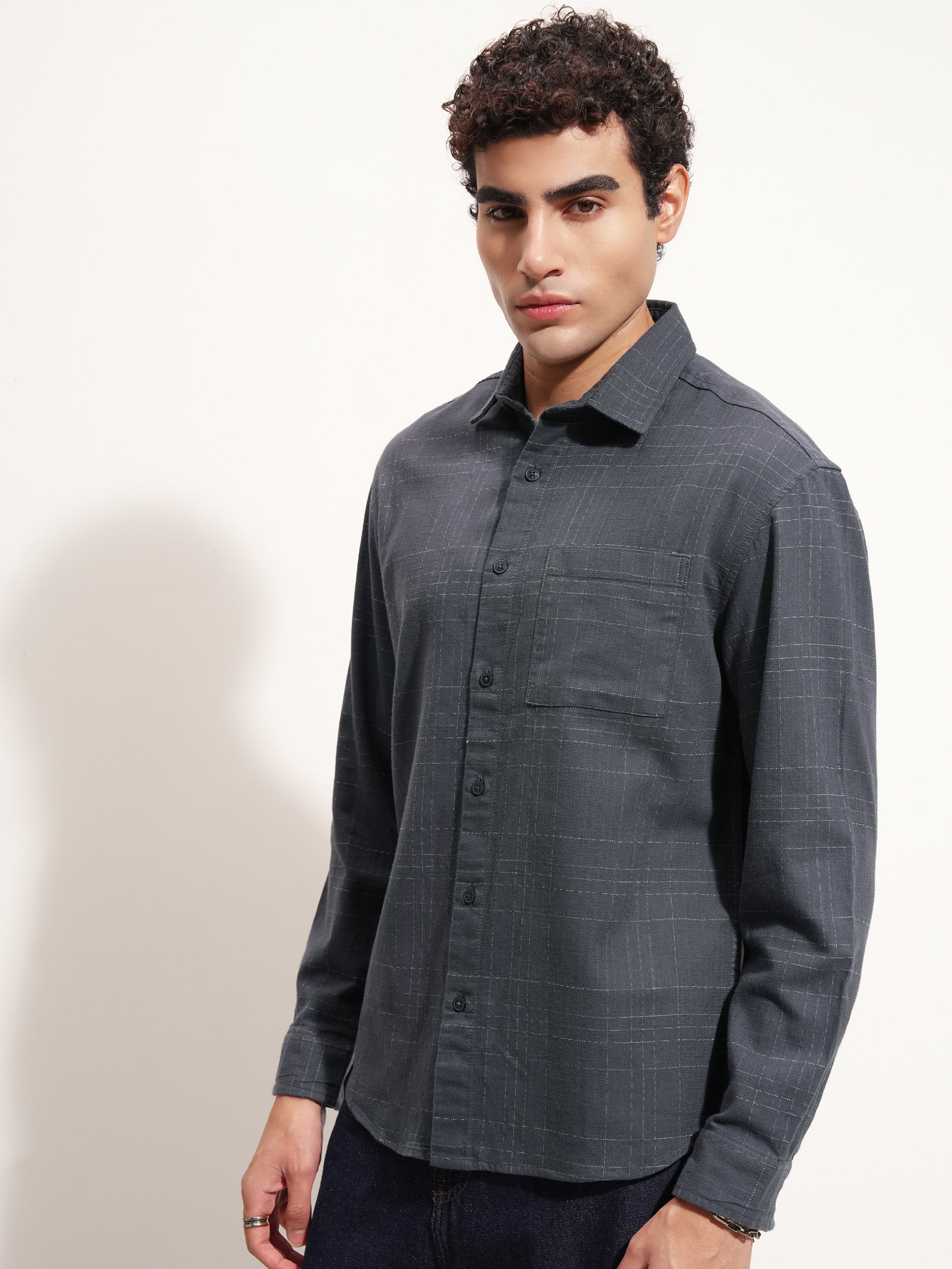 Highlander Men Blue Checked Relaxed Fit Casual Shirt - Blue - Image 4