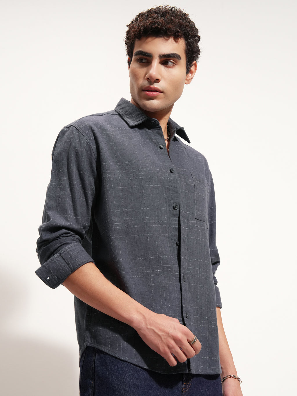 Highlander Men Blue Checked Relaxed Fit Casual Shirt - Blue - Image 6