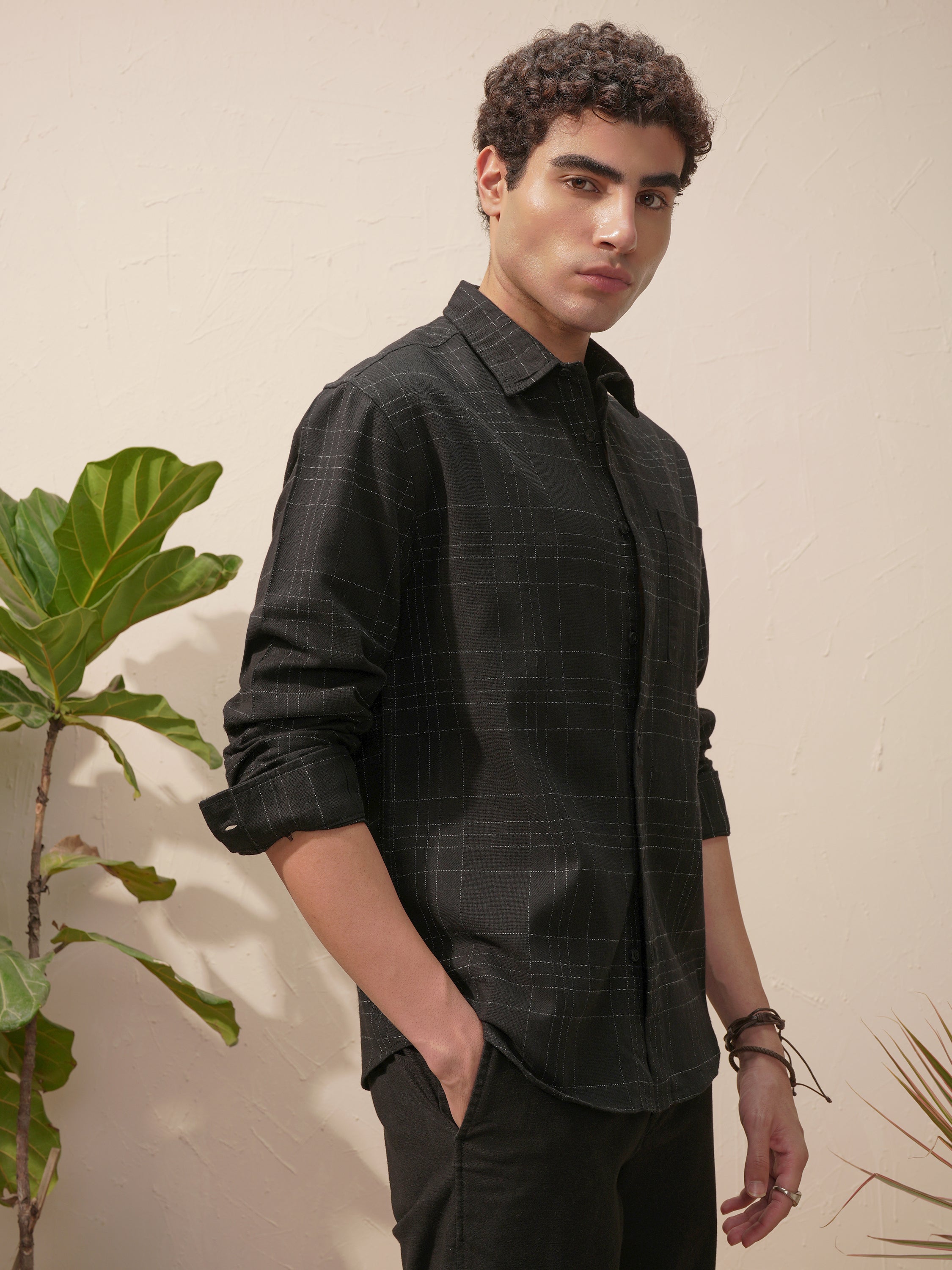 Highlander Men Black Checked Relaxed Fit Casual Shirt - Black - Image 6