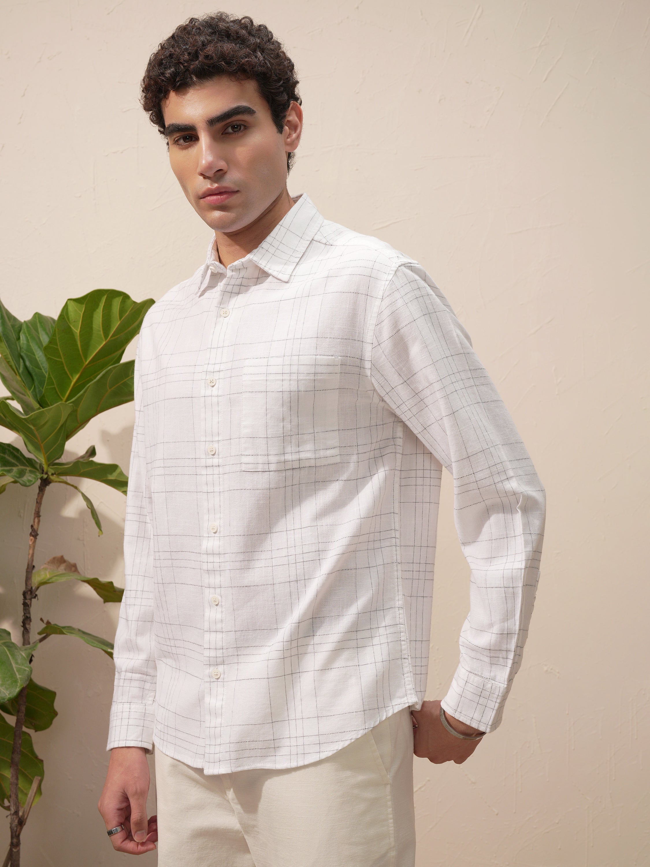 Highlander Men White Checked Relaxed Fit Casual Shirt - White - Image 4