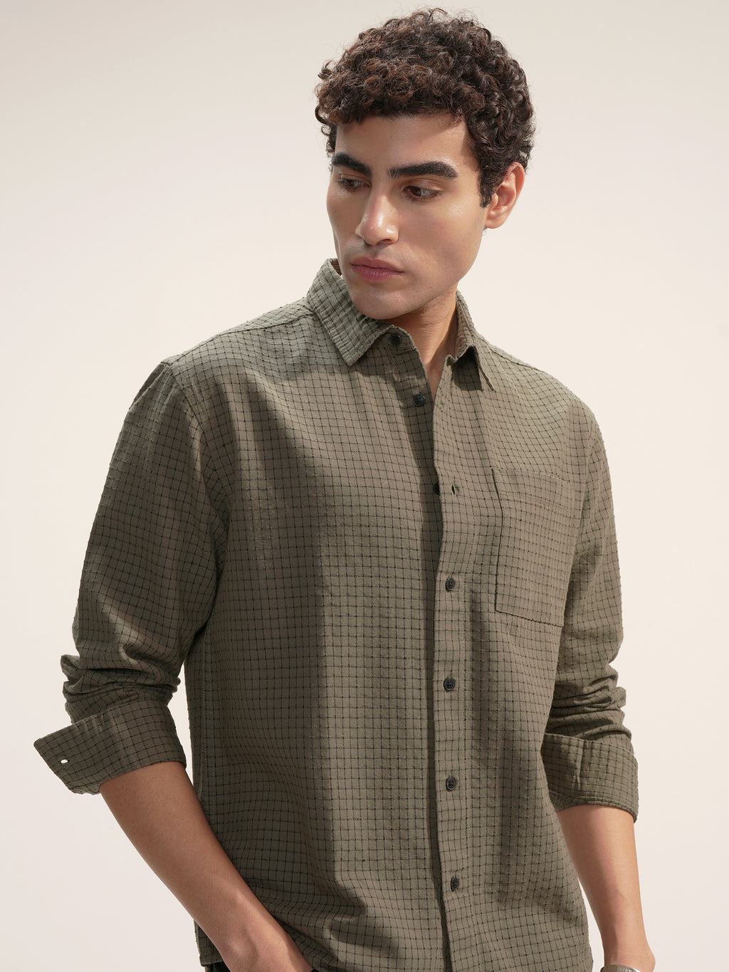 Highlander Men Olive Checked Relaxed Fit Casual Shirt - Olive - Image 1