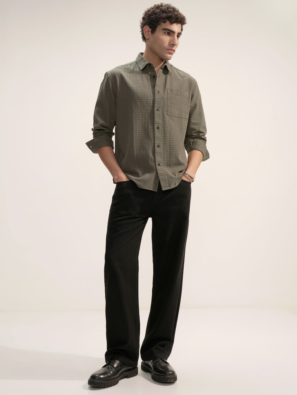 Highlander Men Olive Checked Relaxed Fit Casual Shirt - Olive - Image 2