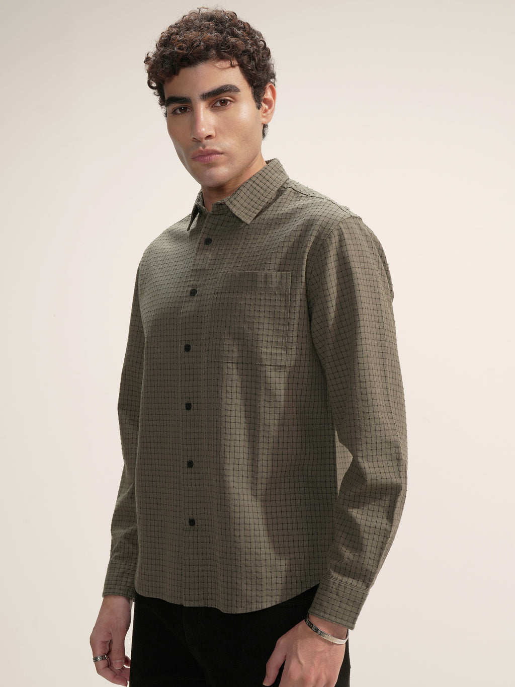 Highlander Men Olive Checked Relaxed Fit Casual Shirt - Olive - Image 4