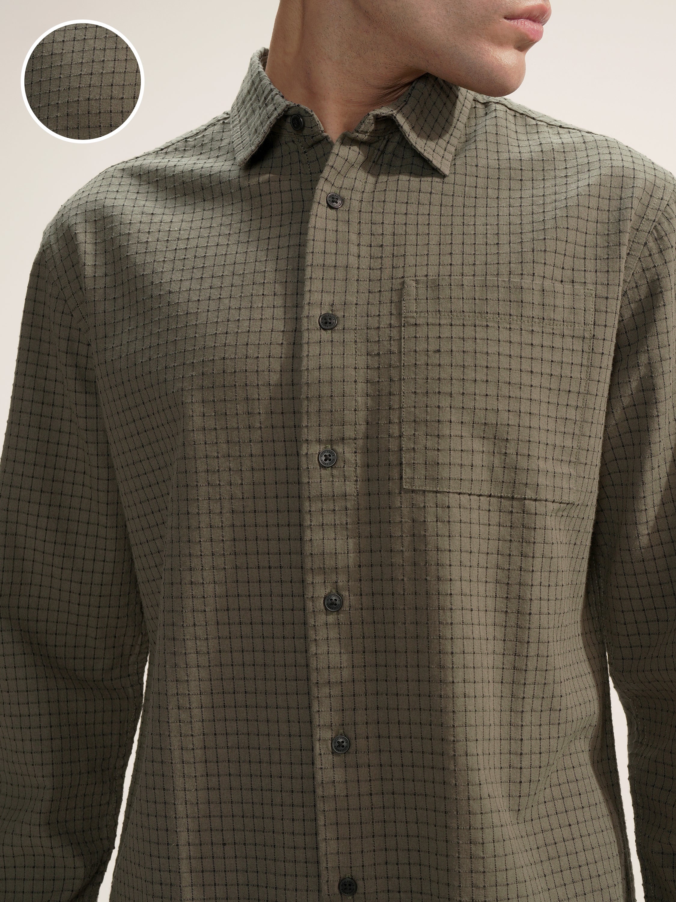 Highlander Men Olive Checked Relaxed Fit Casual Shirt - Olive - Image 5