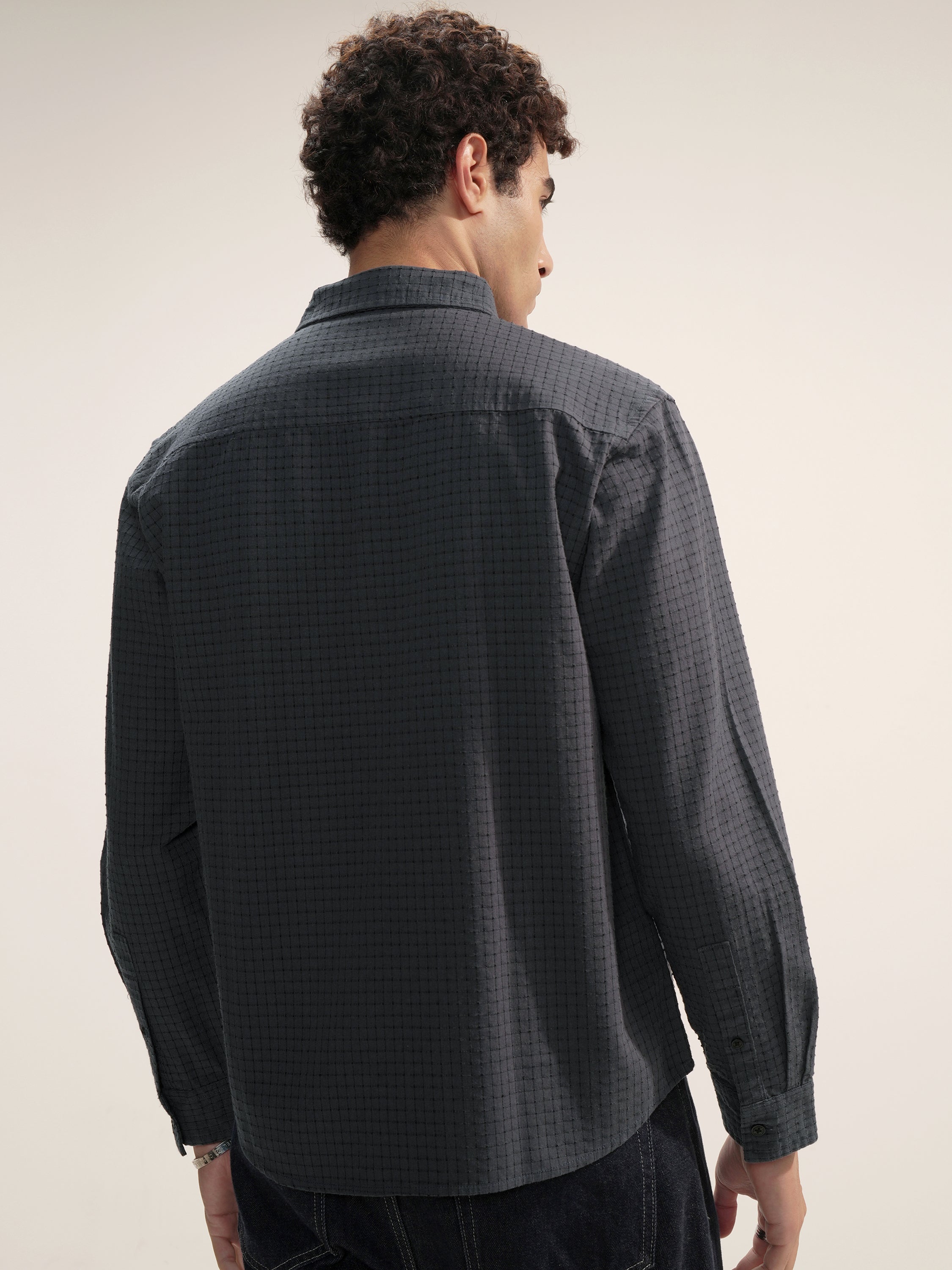 Highlander Men Blue Checked Relaxed Fit Casual Shirt - Blue - Image 3