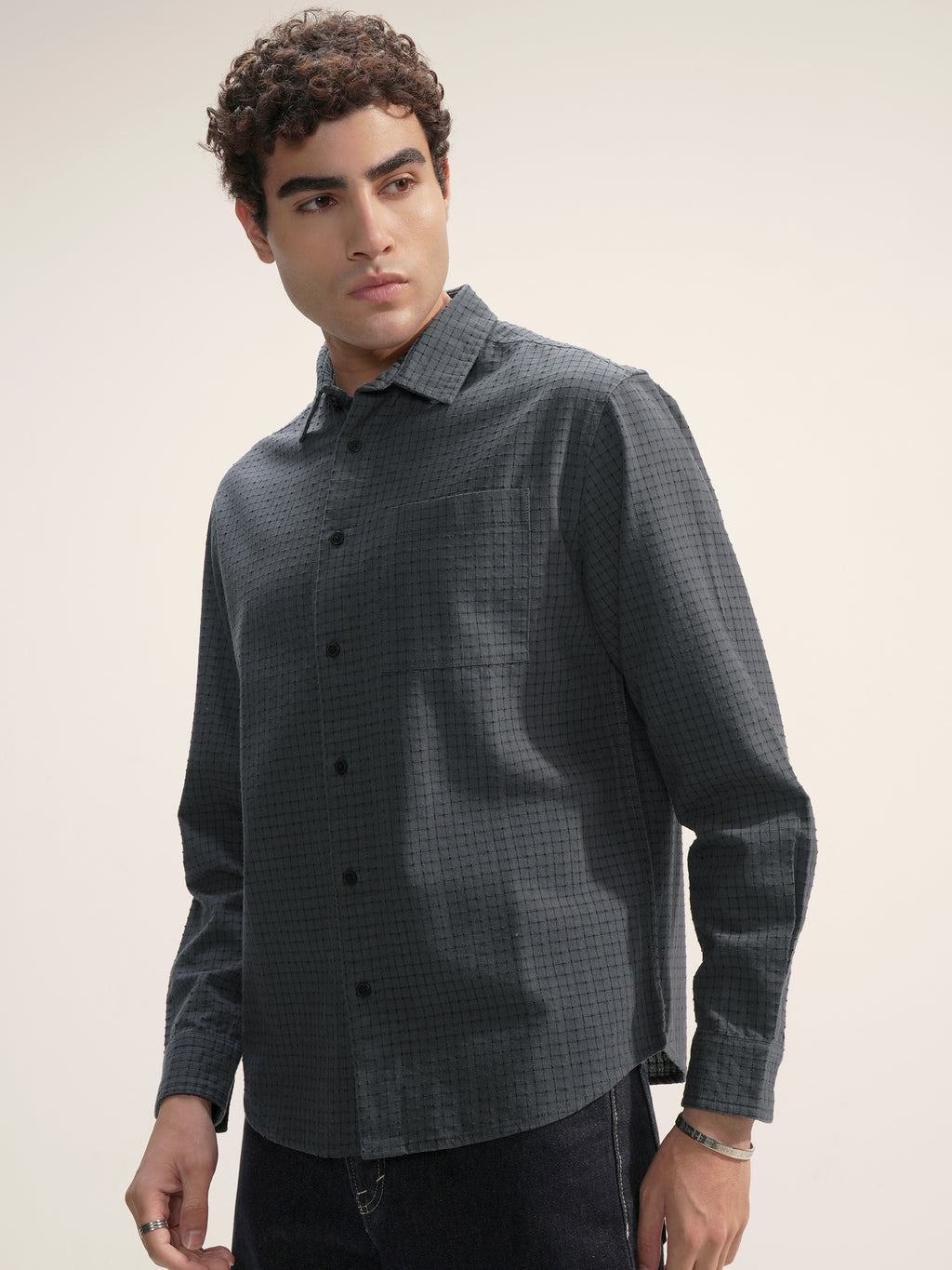 Highlander Men Blue Checked Relaxed Fit Casual Shirt - Blue - Image 4