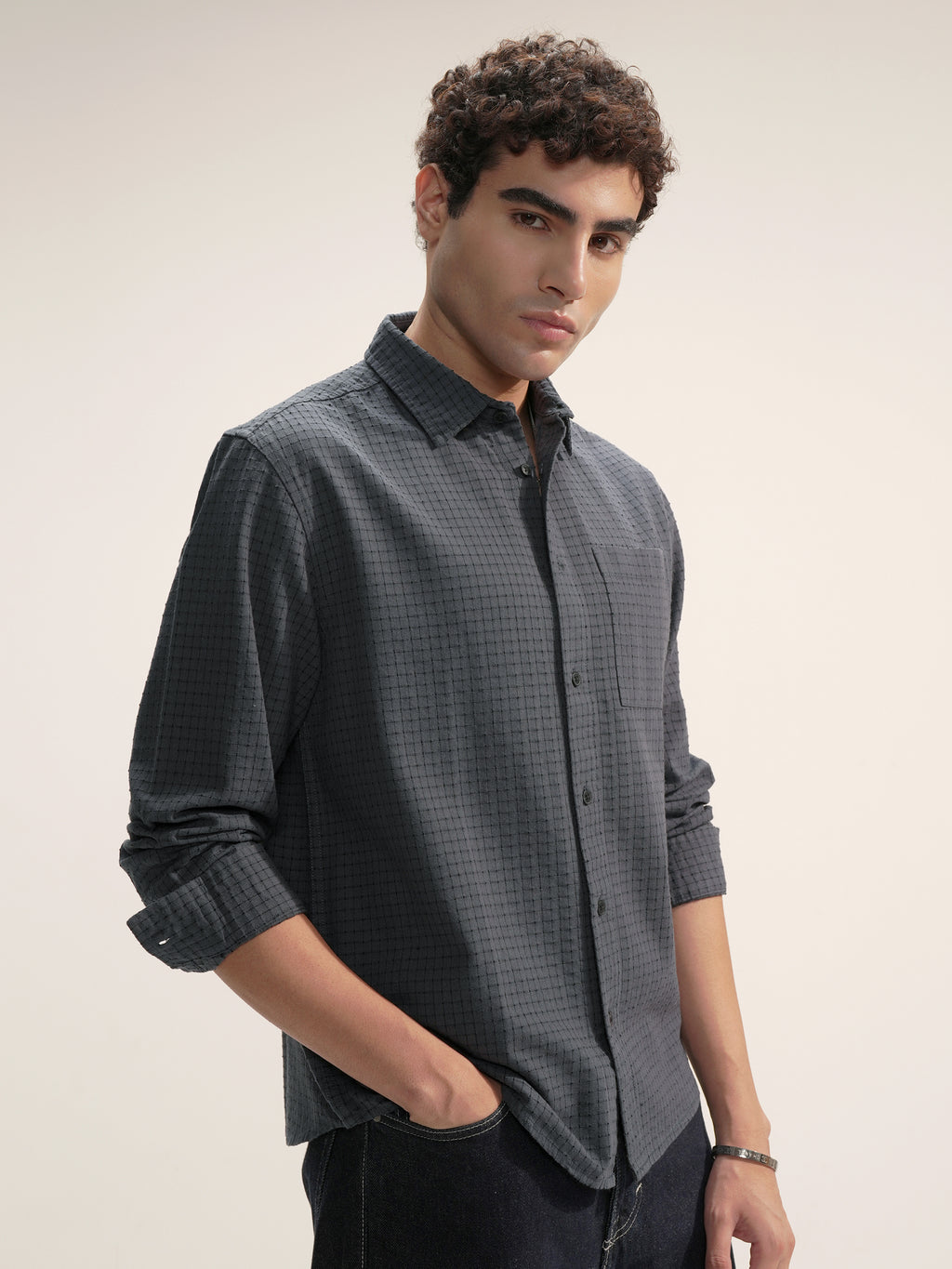 Highlander Men Blue Checked Relaxed Fit Casual Shirt - Blue - Image 6