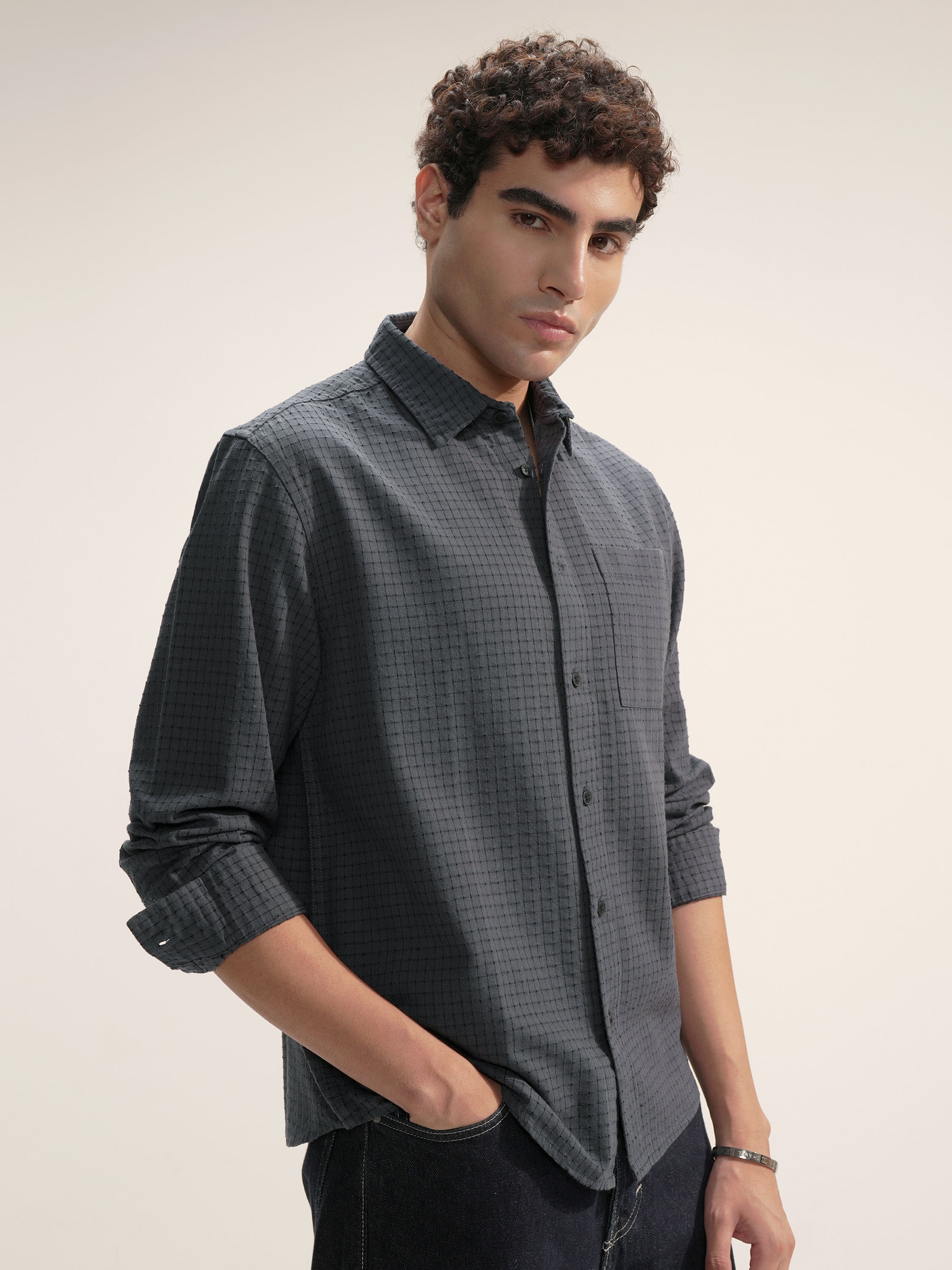 Highlander Men Blue Checked Relaxed Fit Casual Shirt - Blue - Image 6