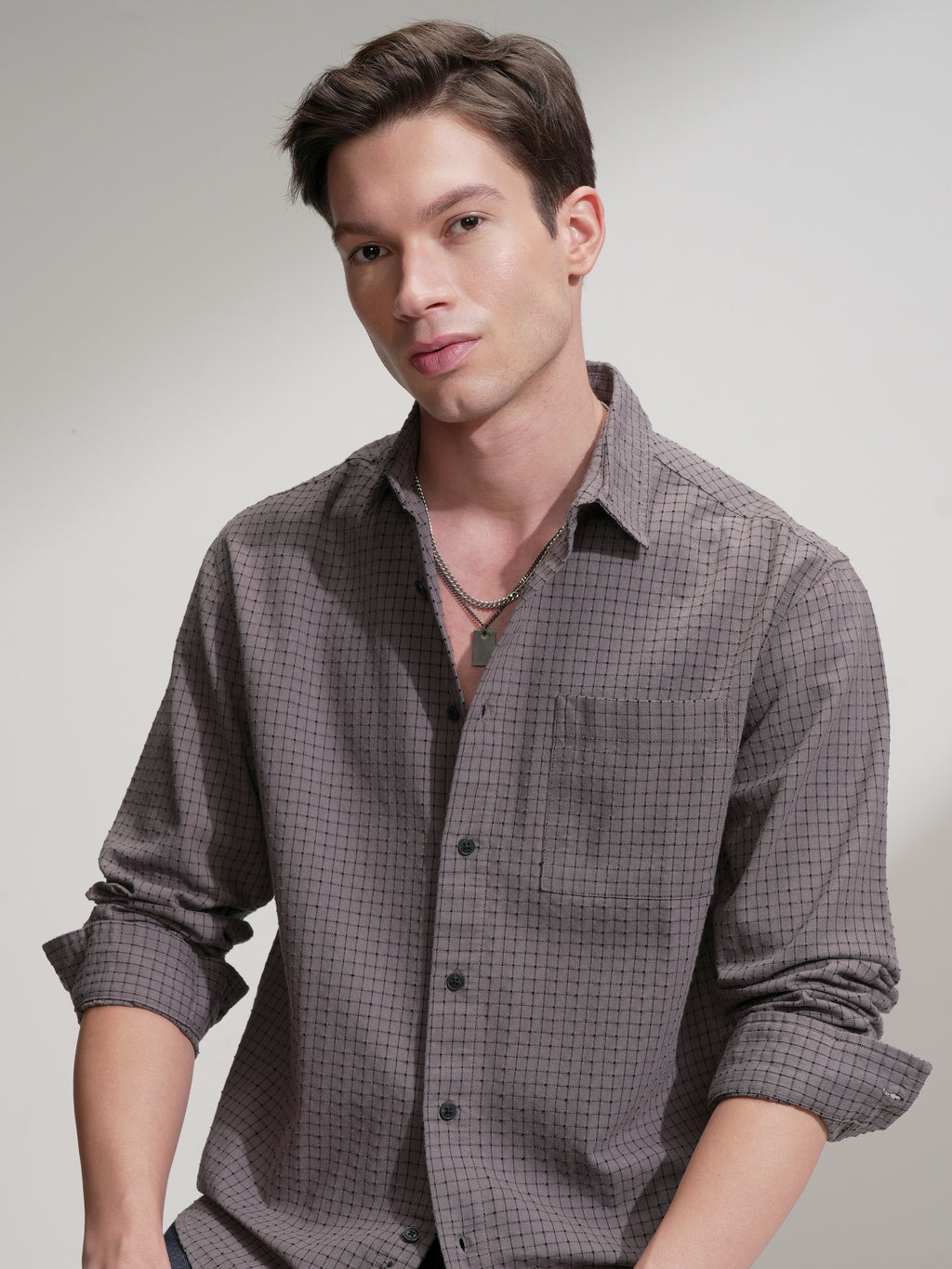 Highlander Men Tan Checked Relaxed Fit Casual Shirt - Tan - Image 1