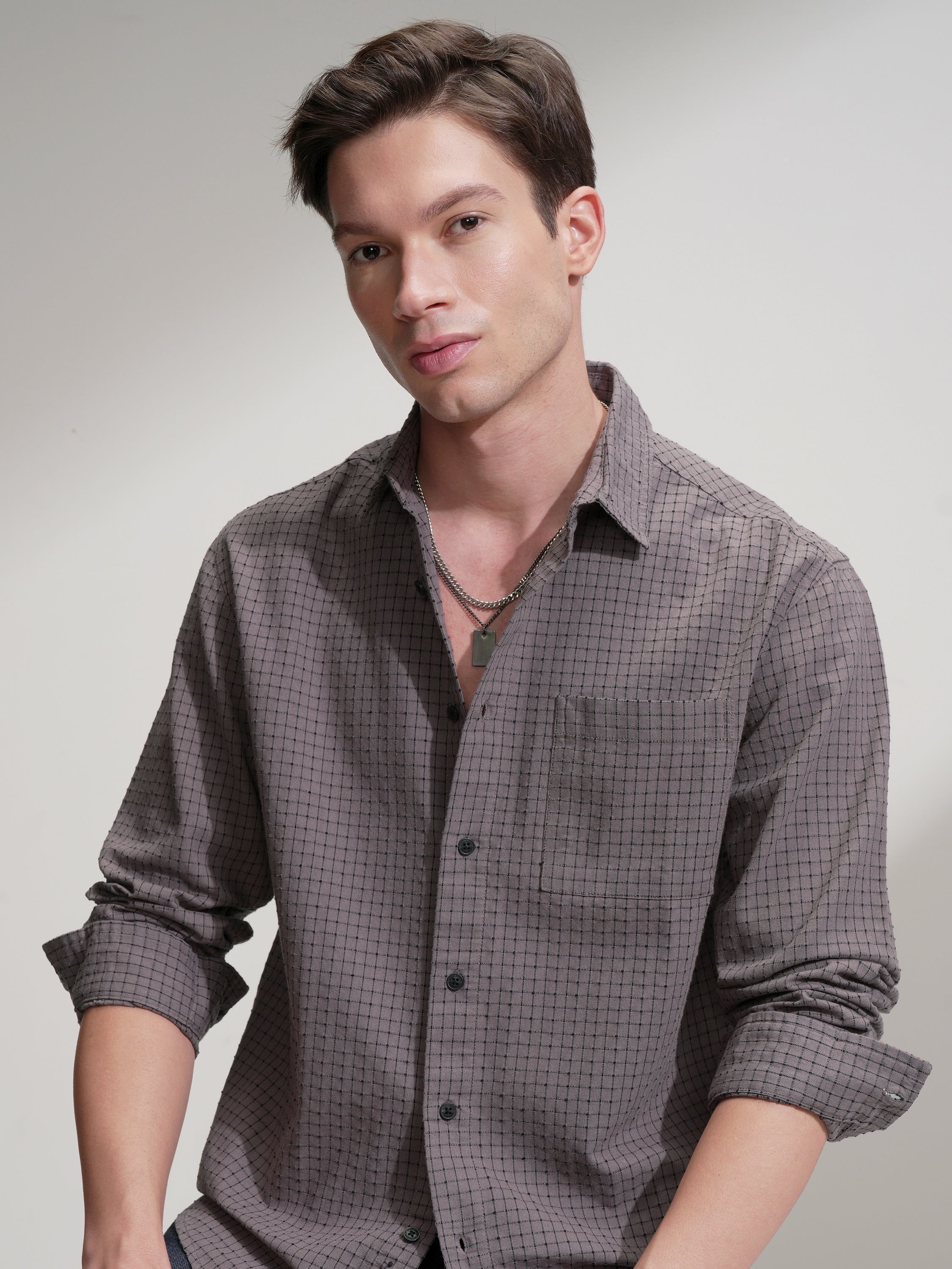 Highlander Men Tan Checked Relaxed Fit Casual Shirt - Tan - Image 1