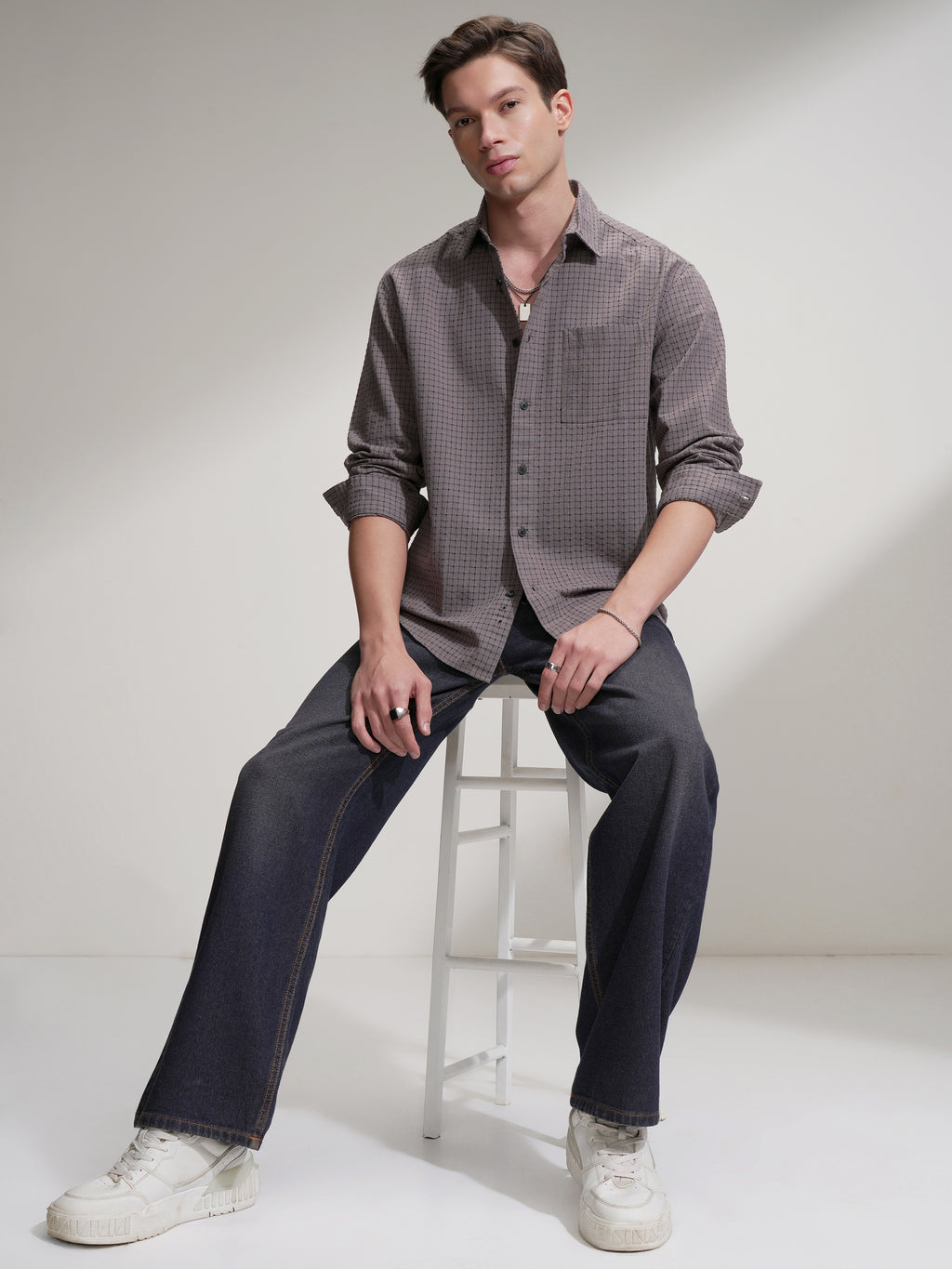 Highlander Men Tan Checked Relaxed Fit Casual Shirt - Tan - Image 2