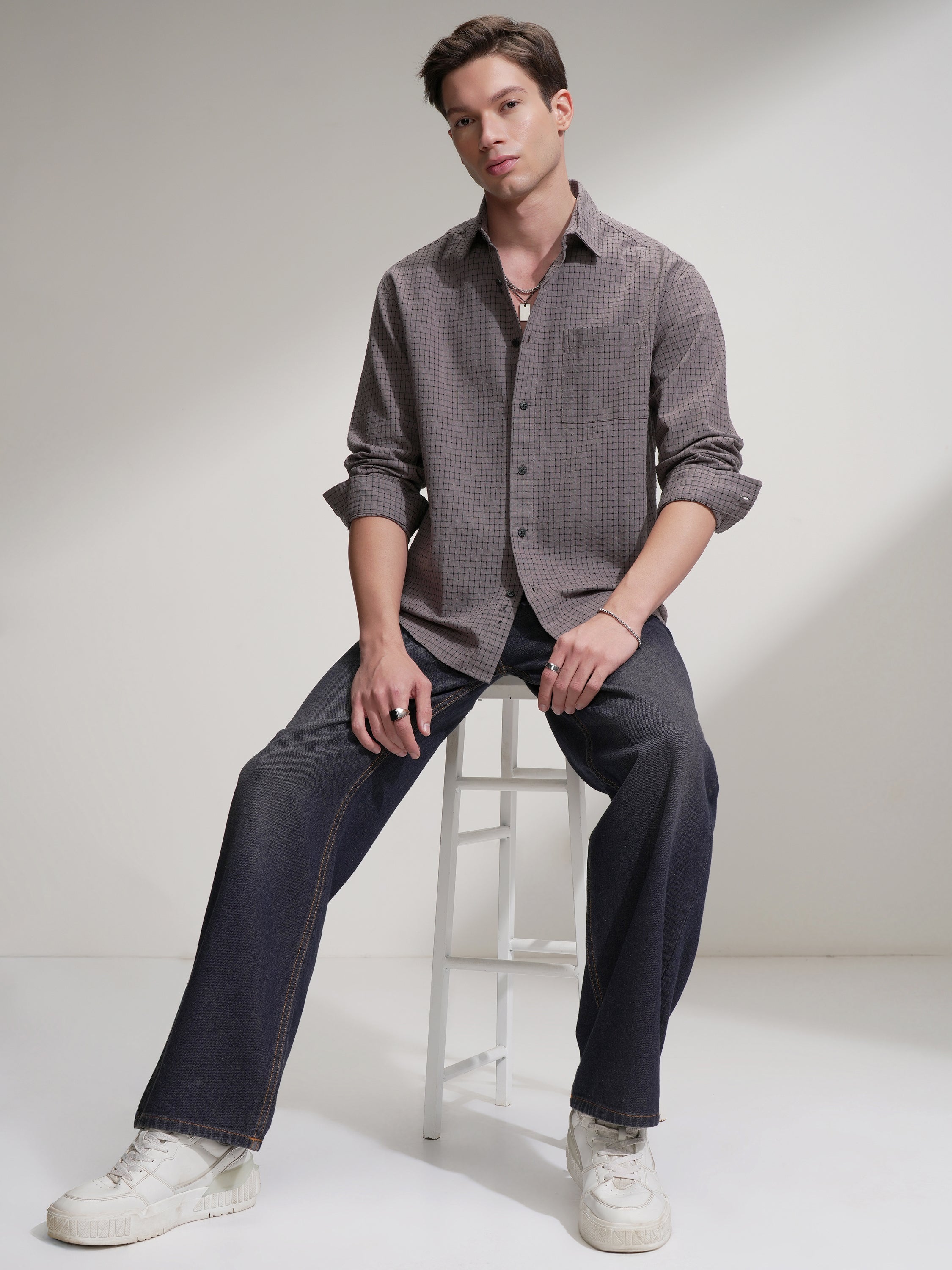 Highlander Men Tan Checked Relaxed Fit Casual Shirt - Tan - Image 2