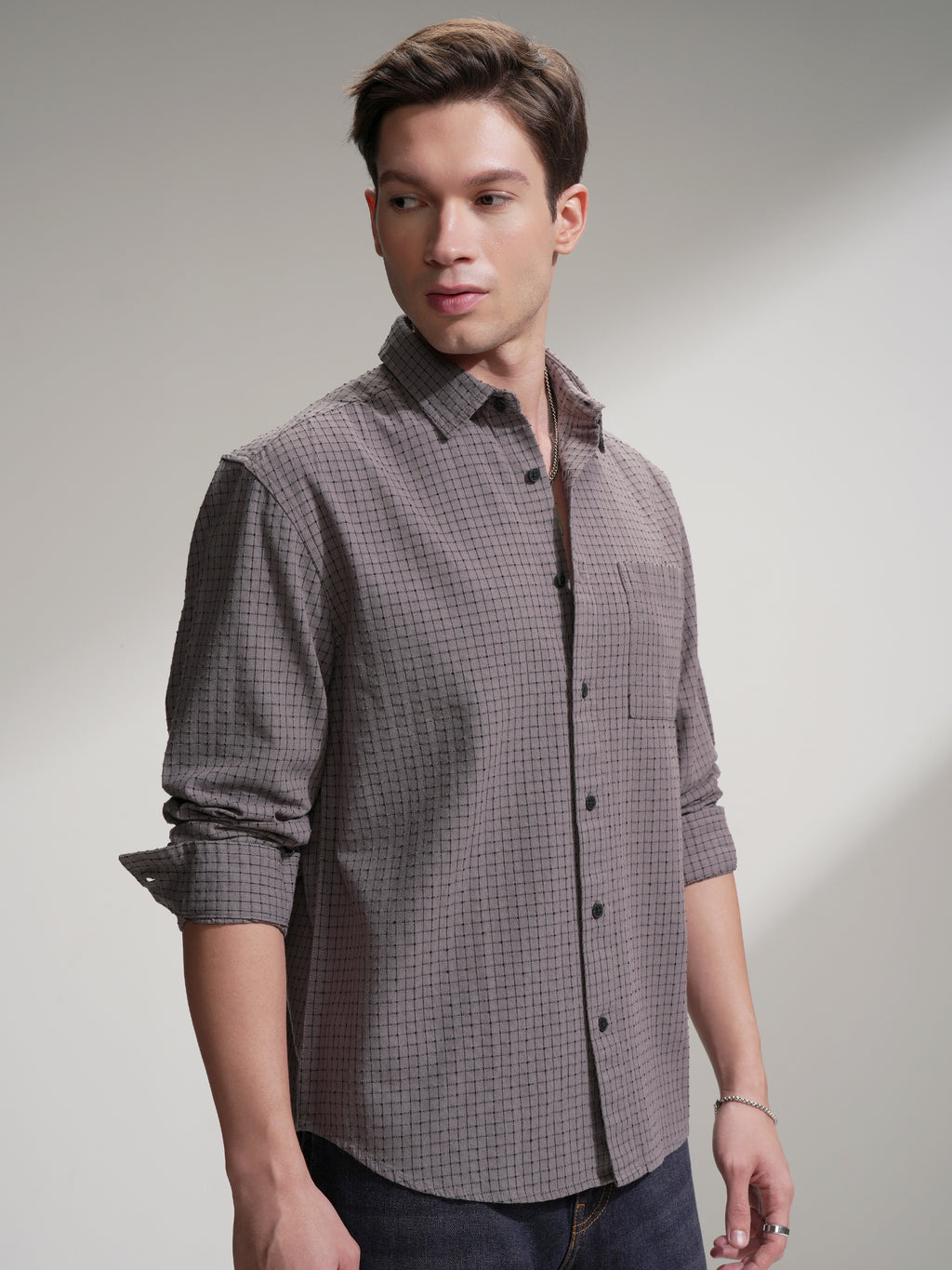 Highlander Men Tan Checked Relaxed Fit Casual Shirt - Tan - Image 6