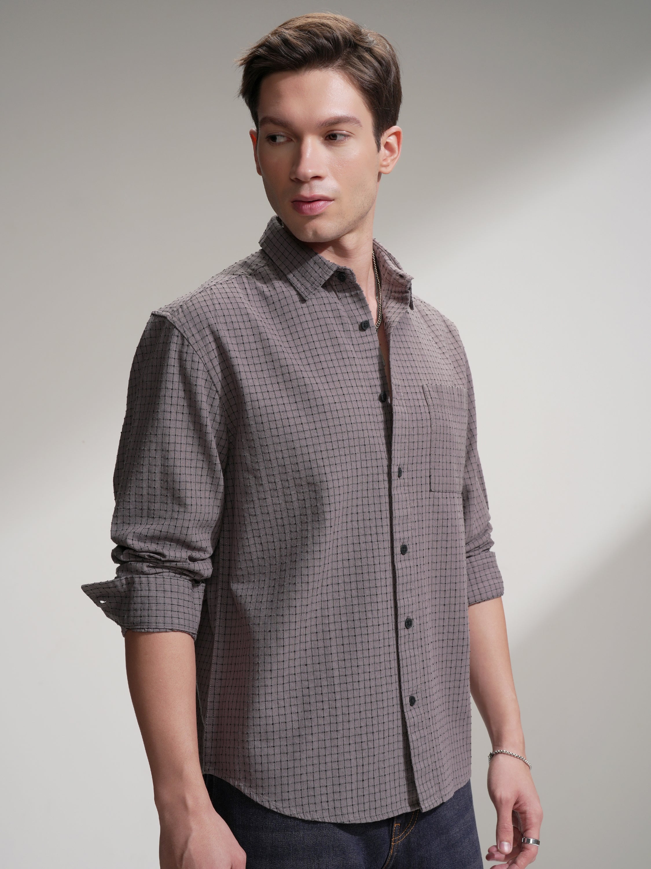 Highlander Men Tan Checked Relaxed Fit Casual Shirt - Tan - Image 6