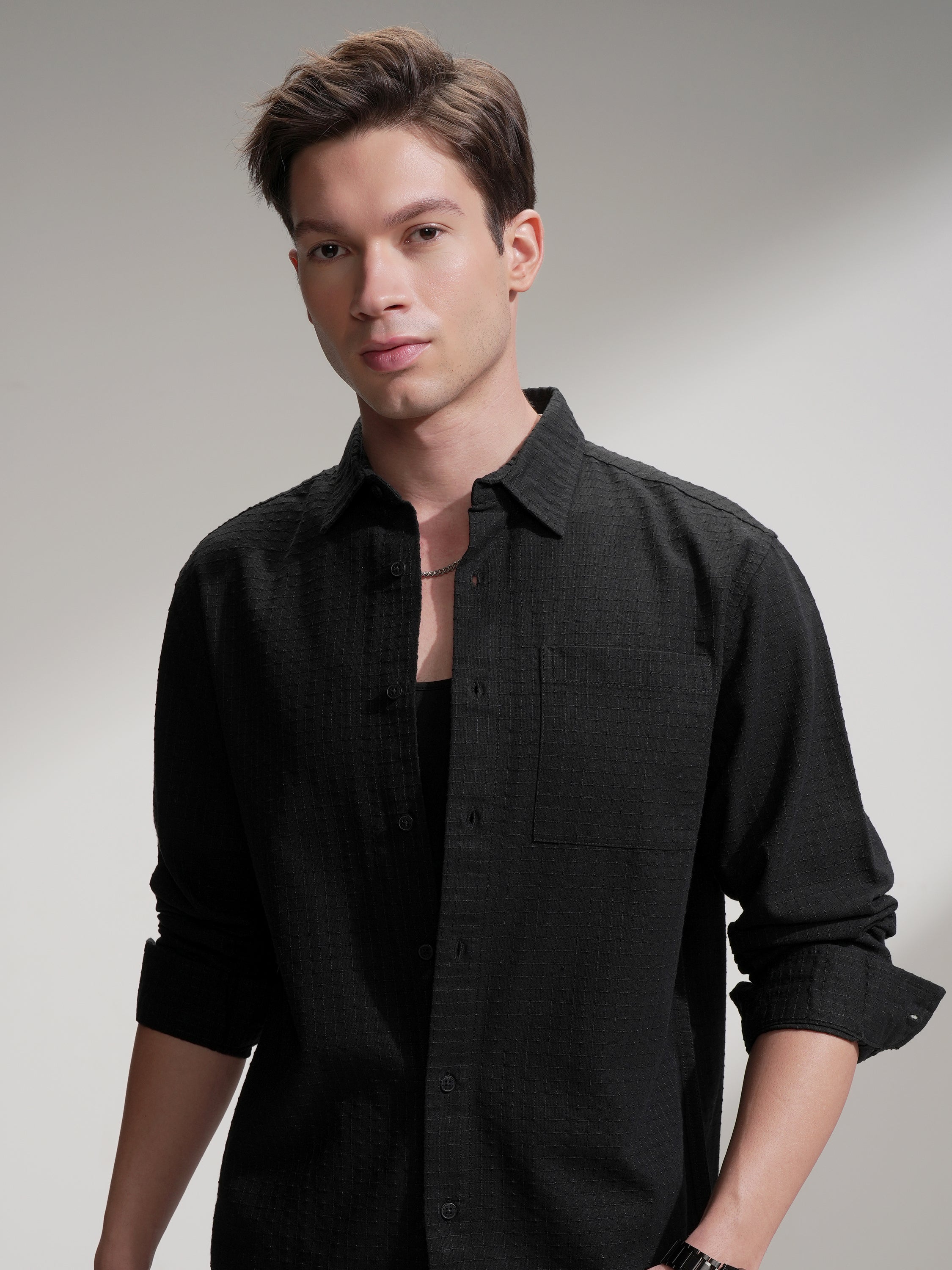 Highlander Men Black Checked Relaxed Fit Casual Shirt - Black - Image 1